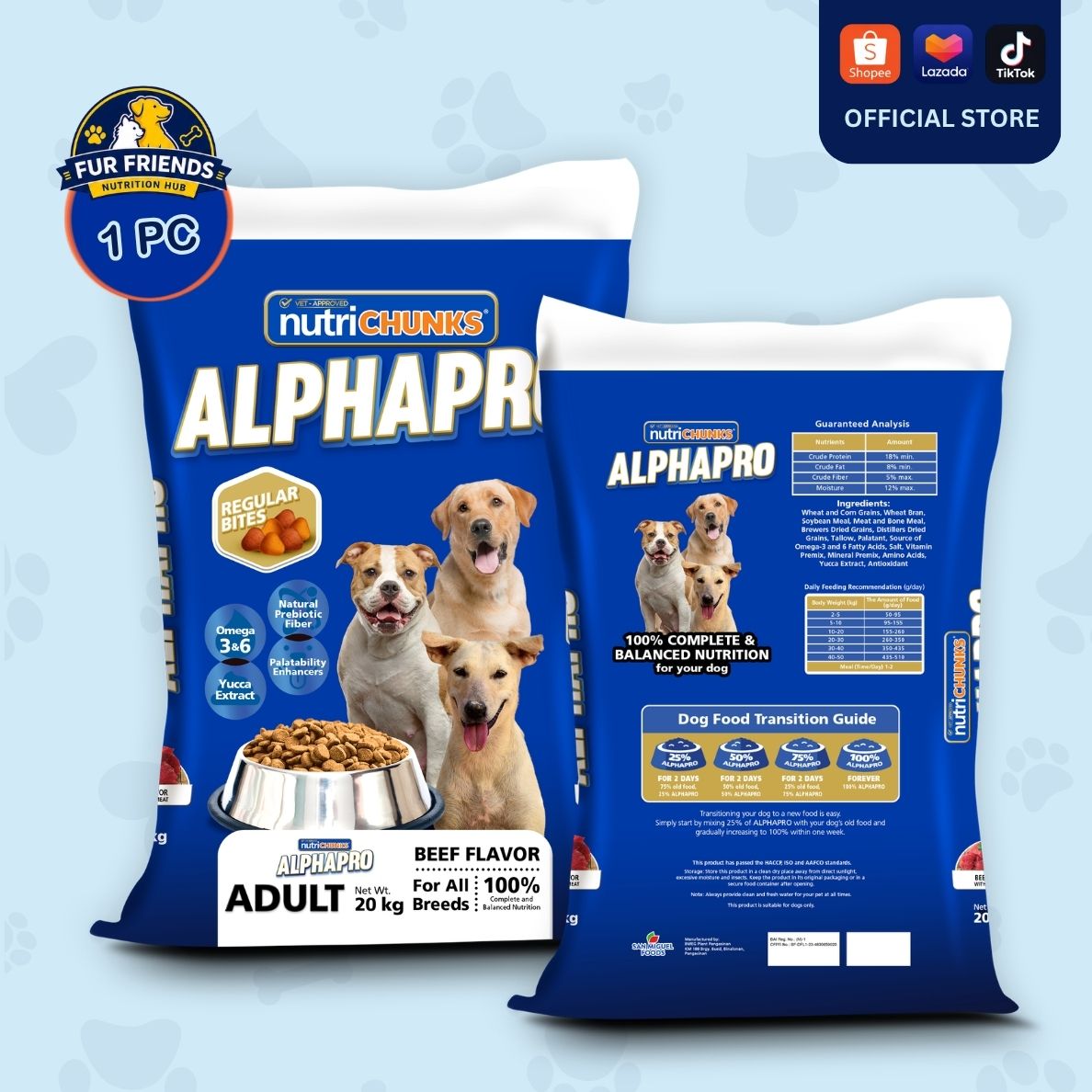 ALPHAPRO Dog Food -Puppy Bites (Milk & Chicken Flavor) Kibbles 20KG