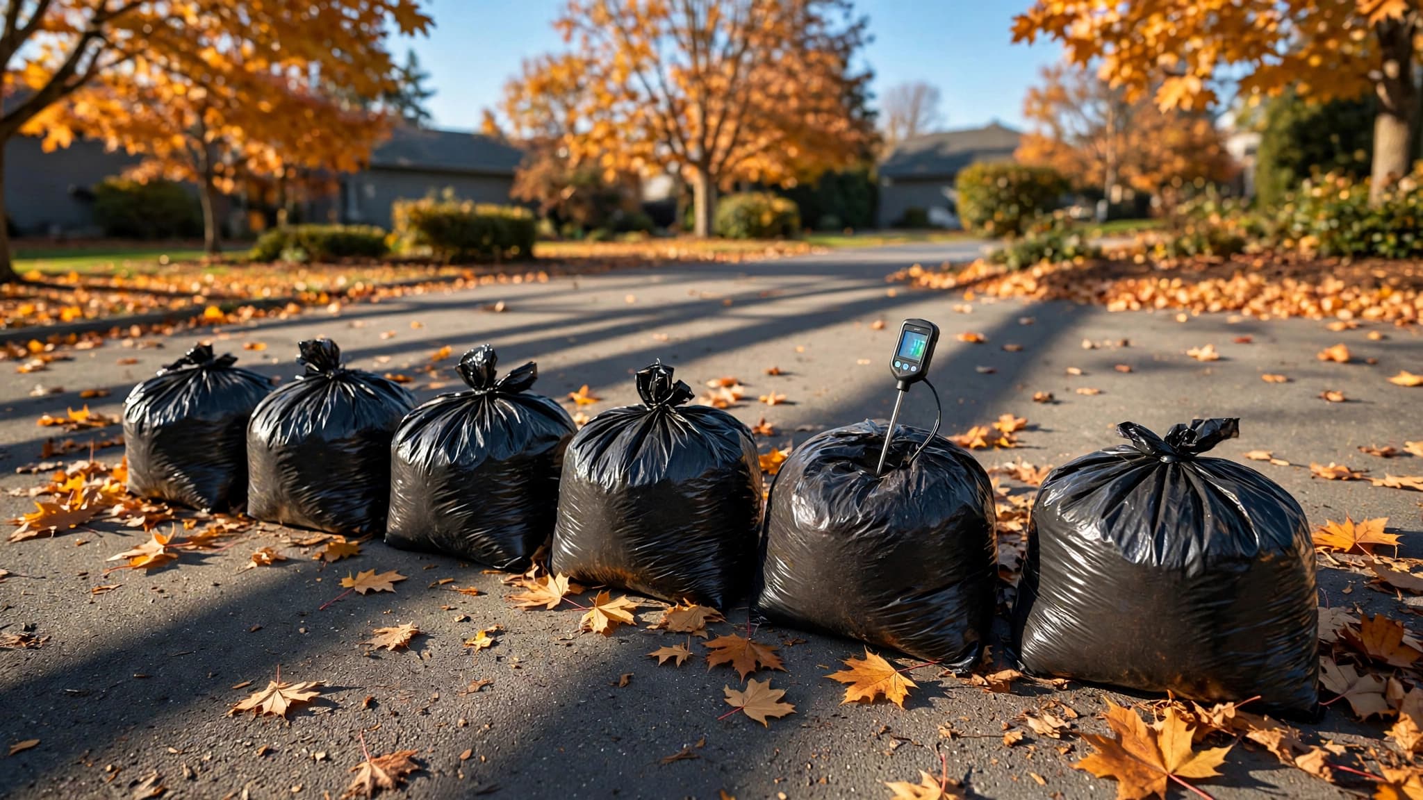 Sealed bags of infested mulch heating in the sun to kill jumping worm cocoons