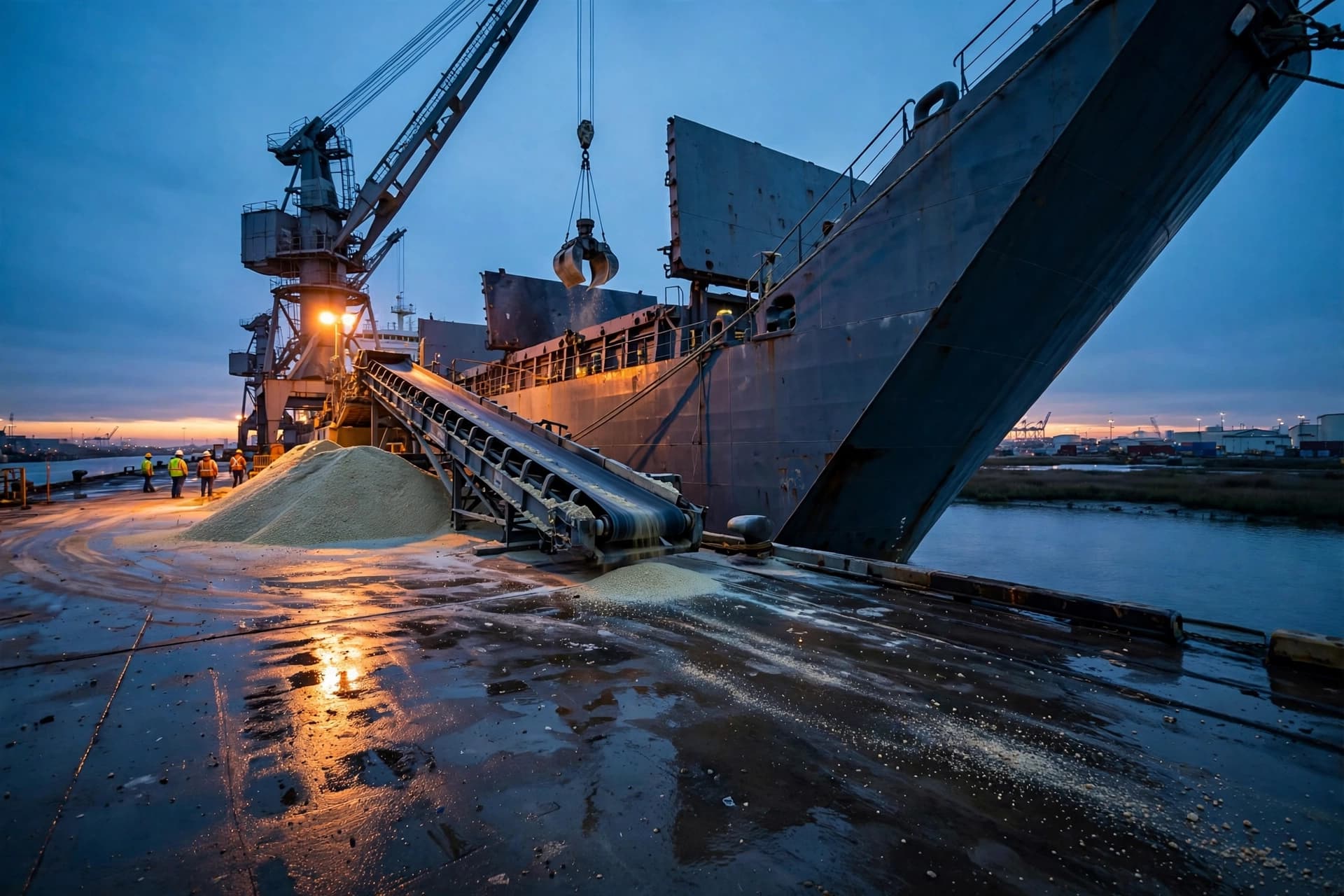 Bulk carrier loading fertilizer at a U.S. Gulf Coast port under the Jones Act exemption