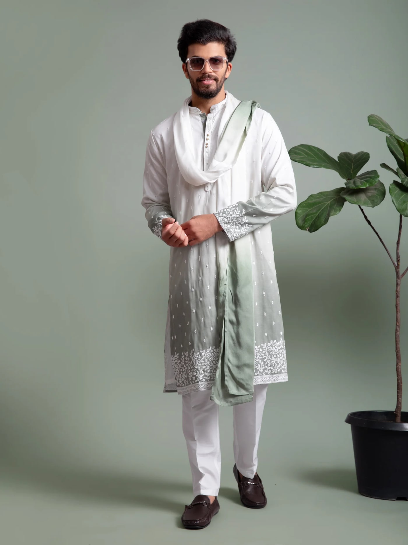 Green Ombré Kurta Set with Dupatta, product view