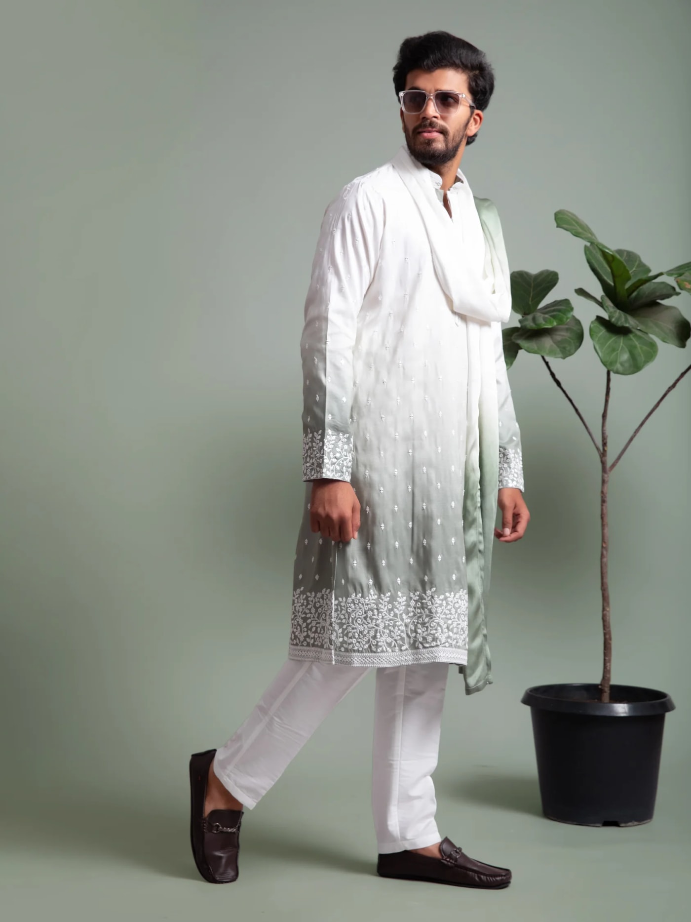 Green Ombré Kurta Set with Dupatta, product view