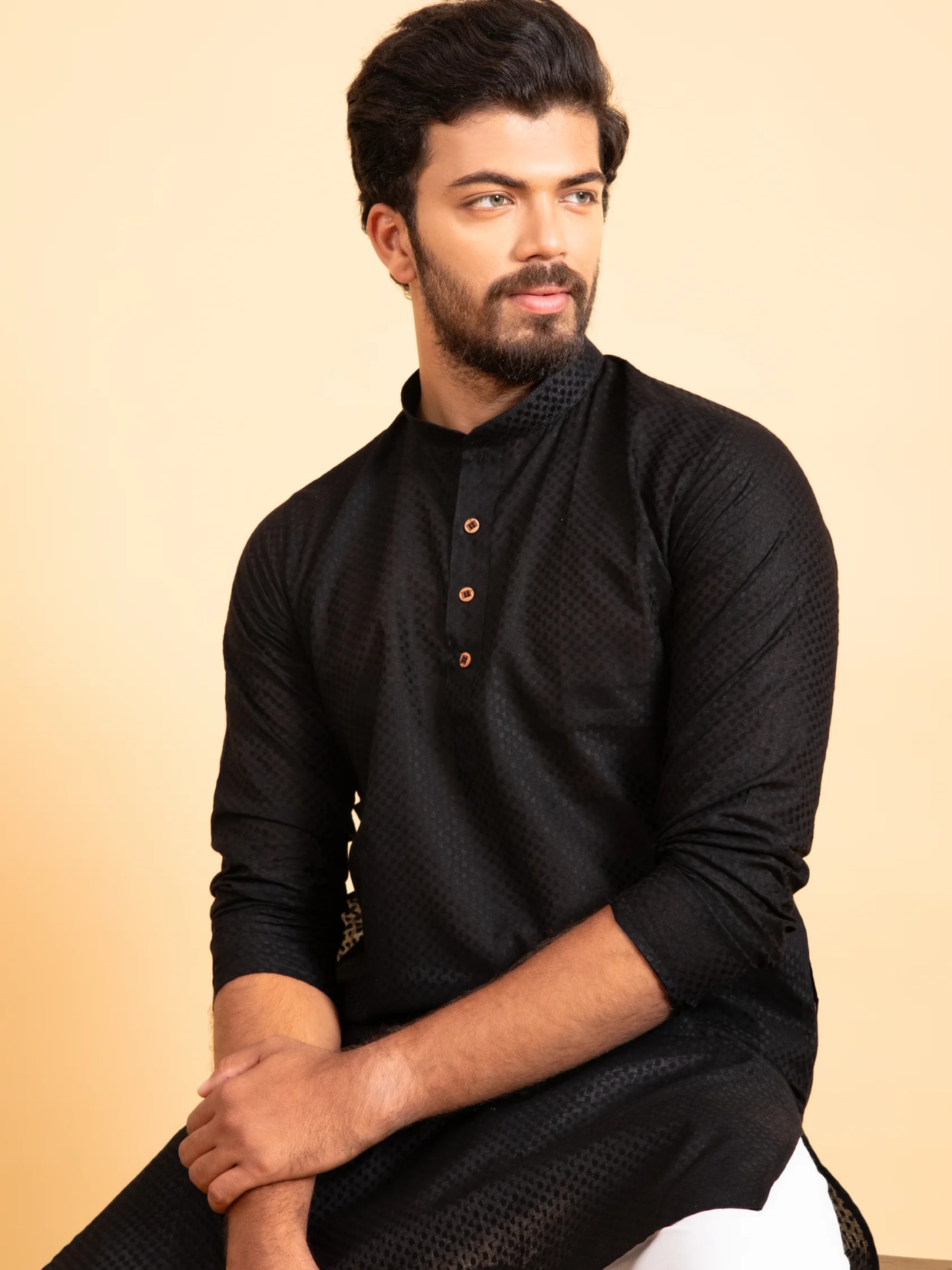 Black Self-Design Solid Kurta, front view
