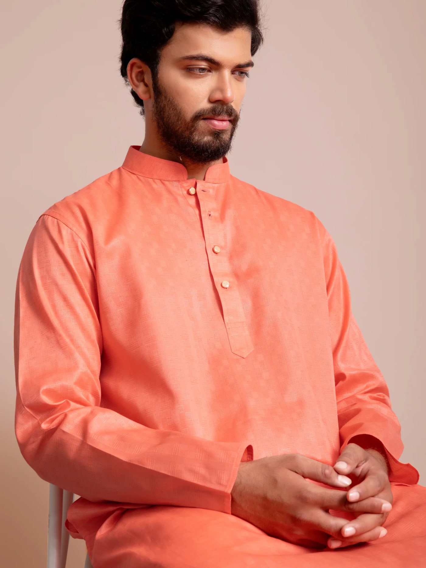 Pink Plain Solid Kurta, front view