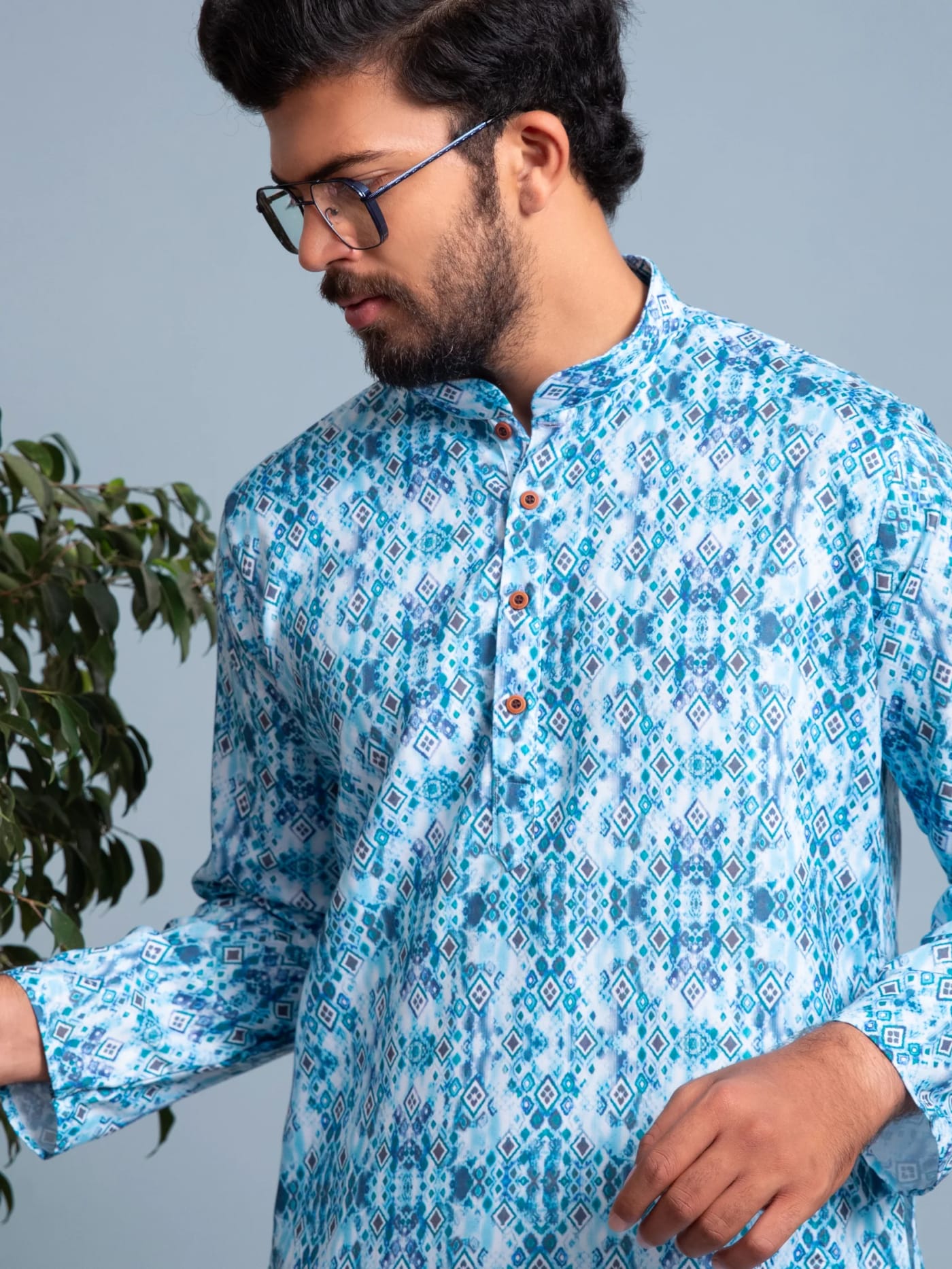 Blue Printed Kurta, front view