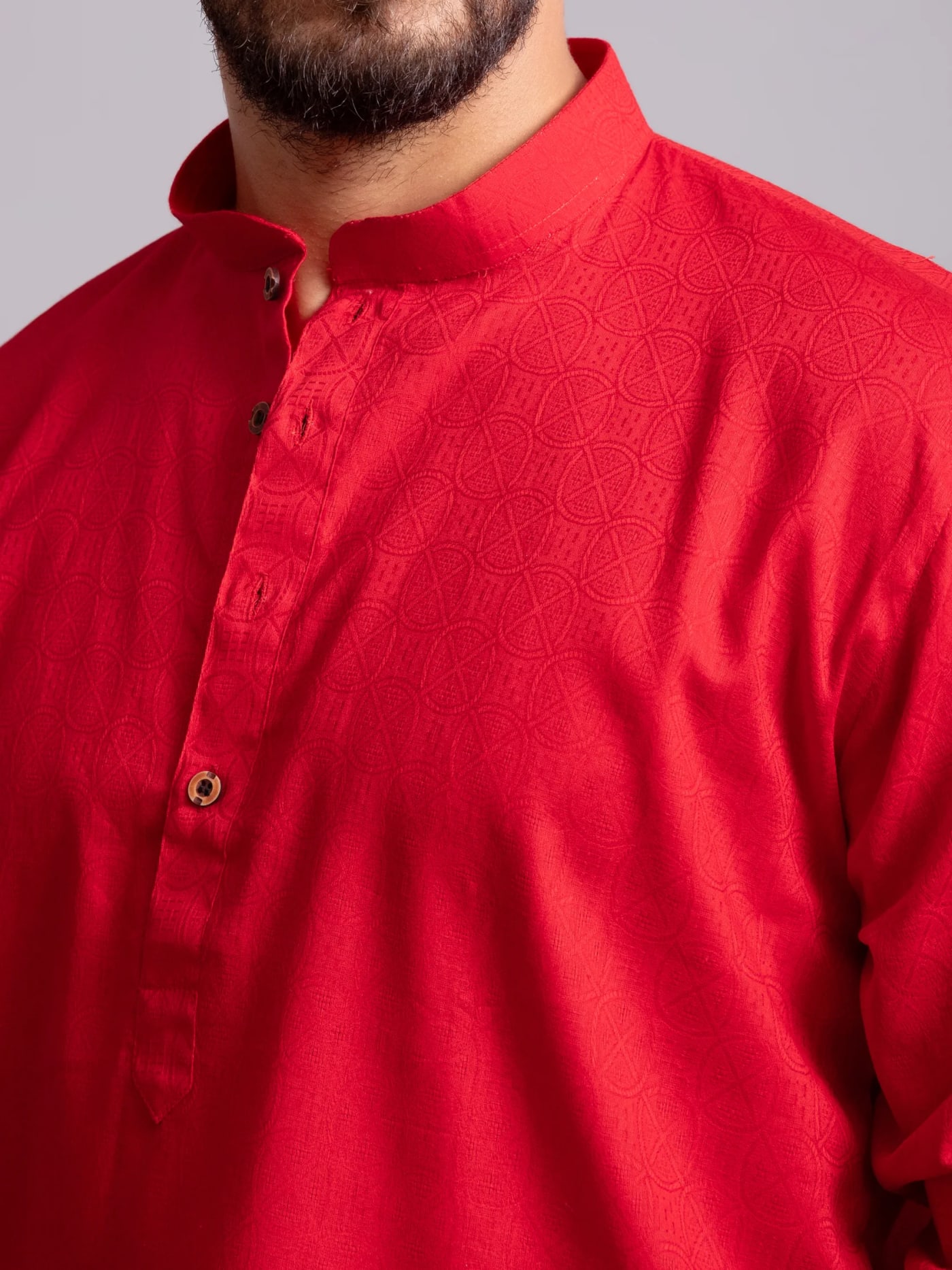 Red Motif Self-Design Kurta, front view