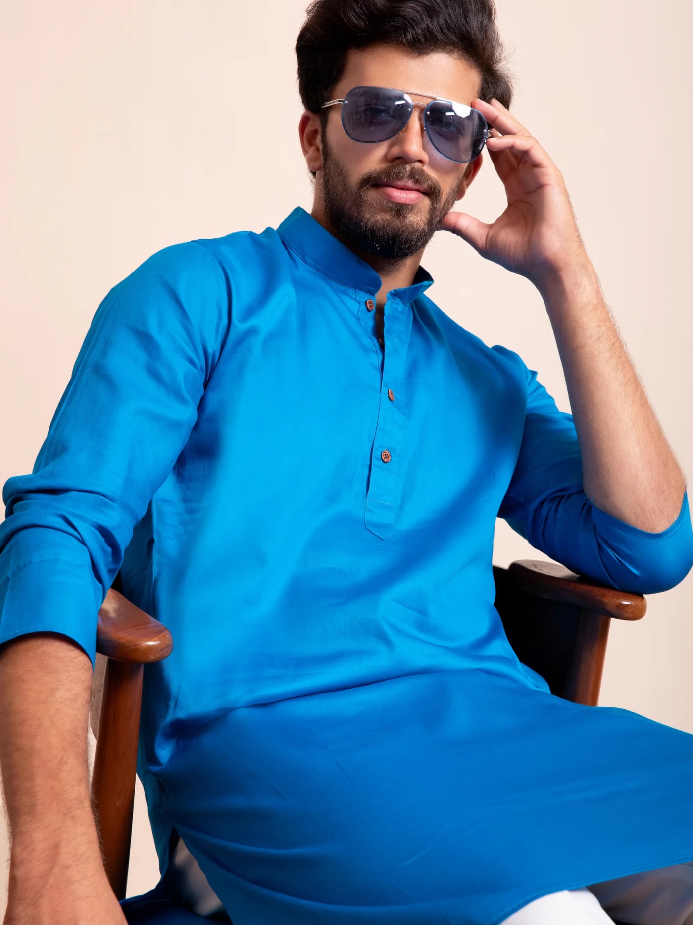 Blue Plain Solid Kurta, front view