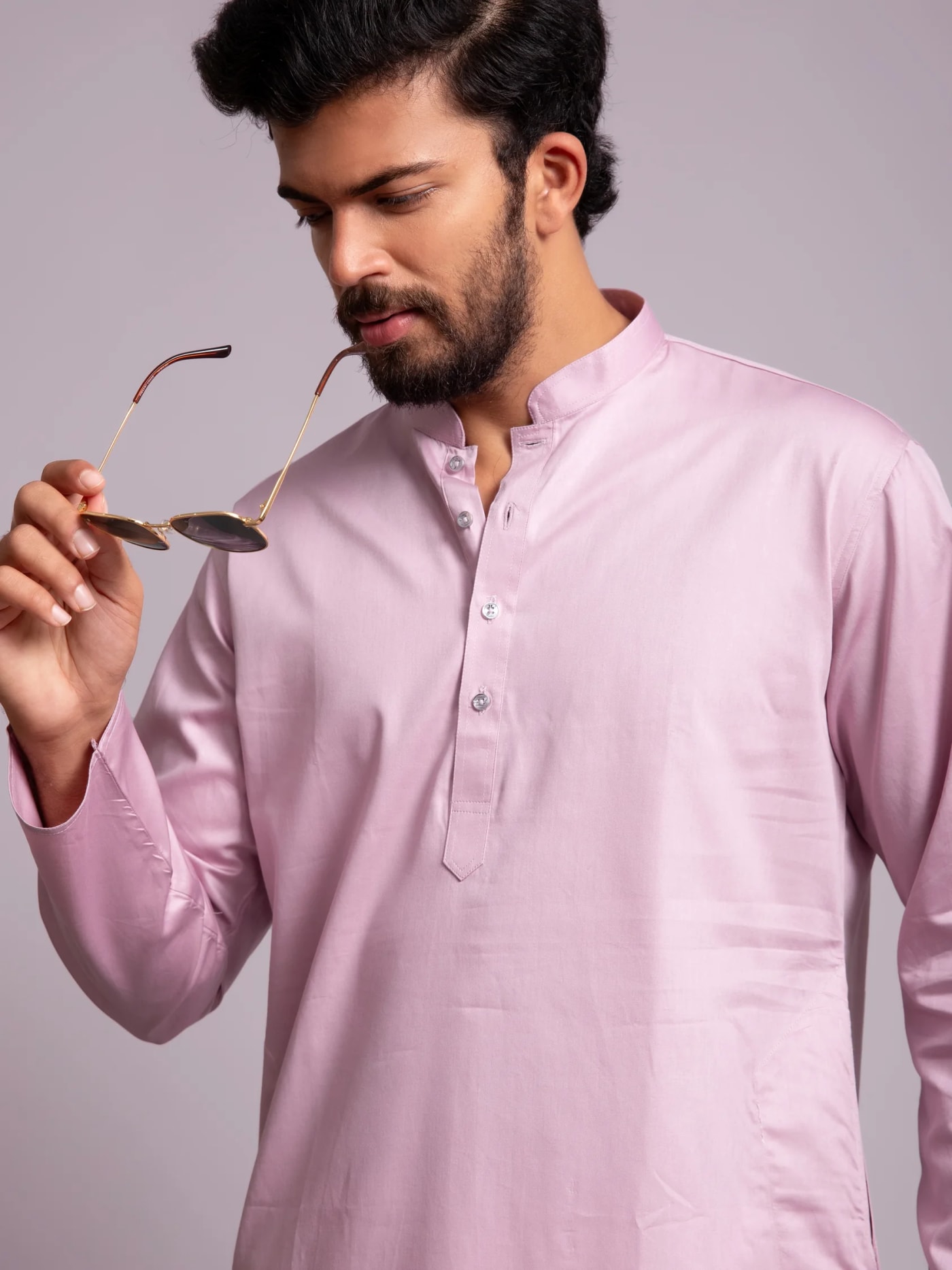 Lavender Plain Solid Kurta, front view
