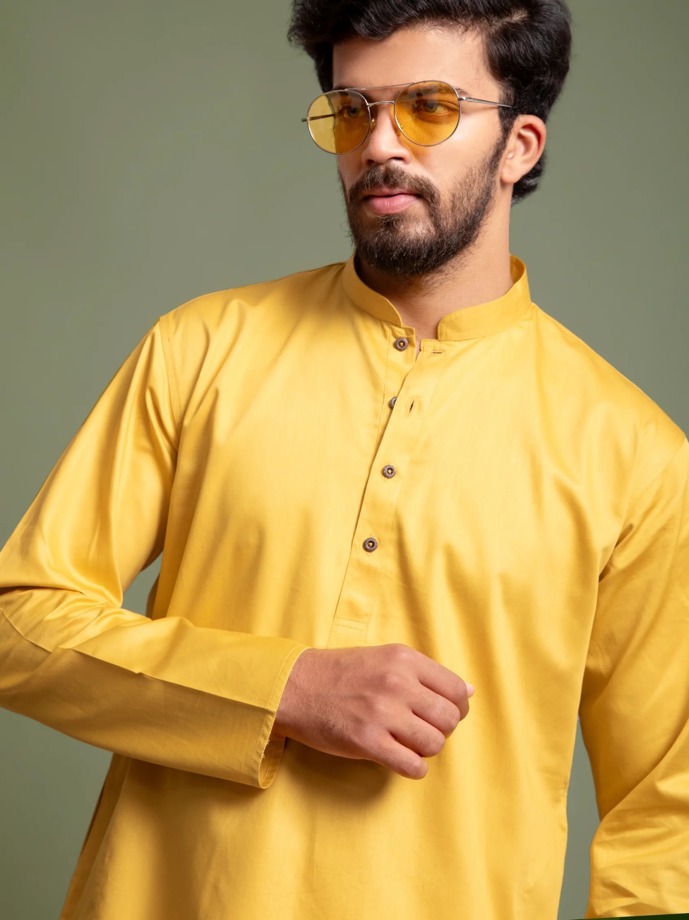 Yellow Plain Solid Kurta, front view