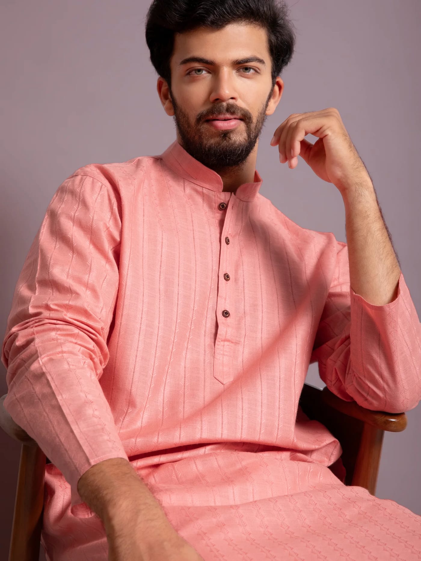 Peach Self-Design Solid Kurta, front view