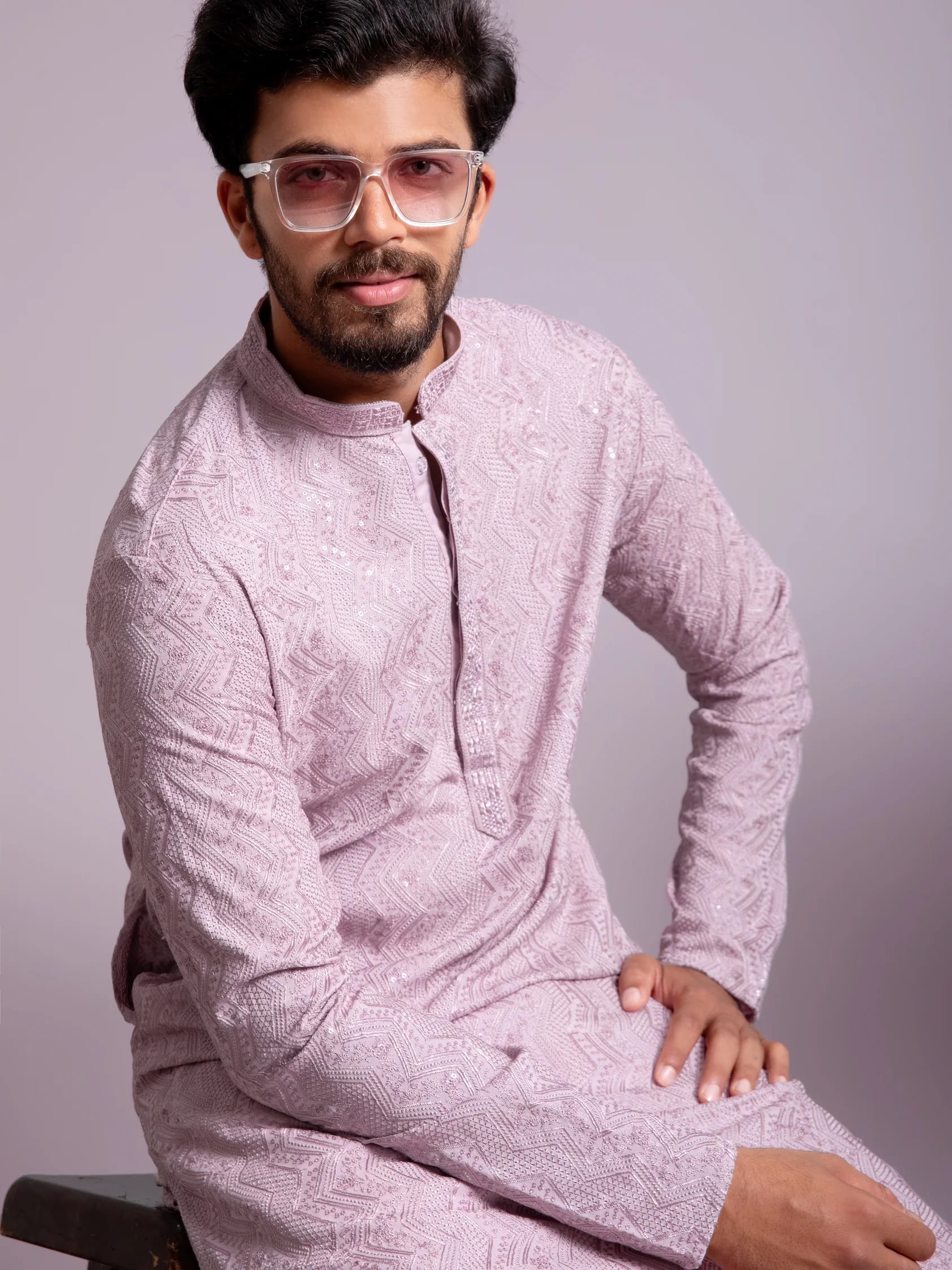 Teal Blue Printed Embroidered Kurta, front view