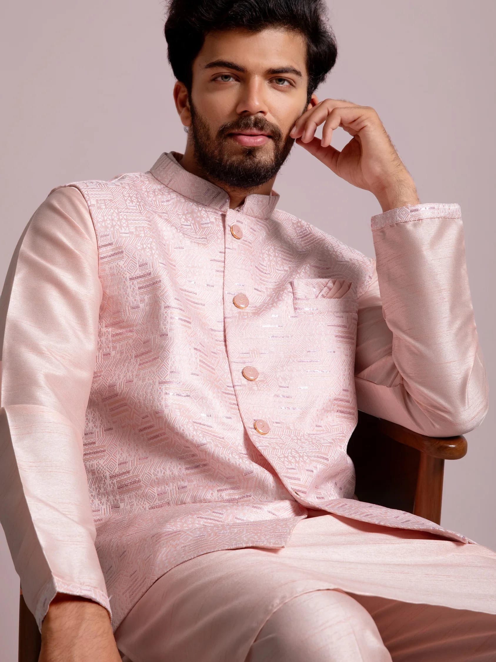 Pink Bandi Kurta Set, front view