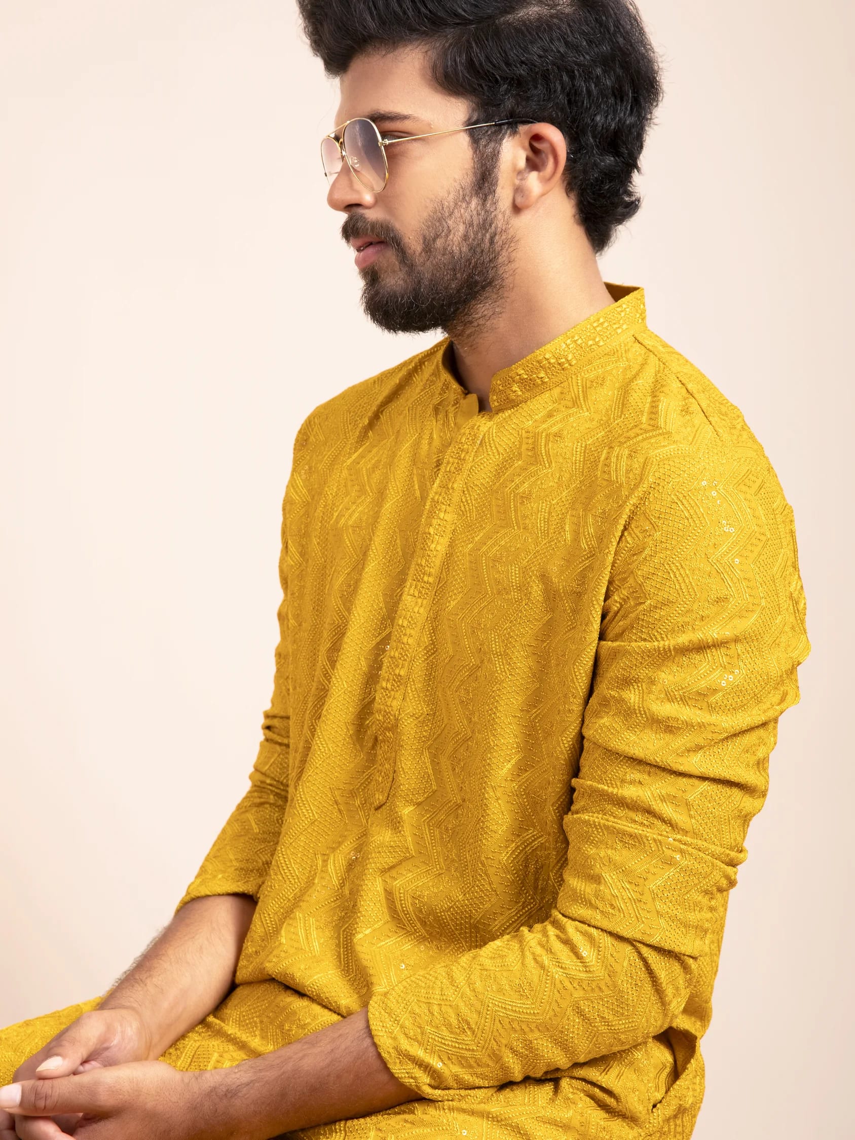 Yellow Embroidered Kurta, front view