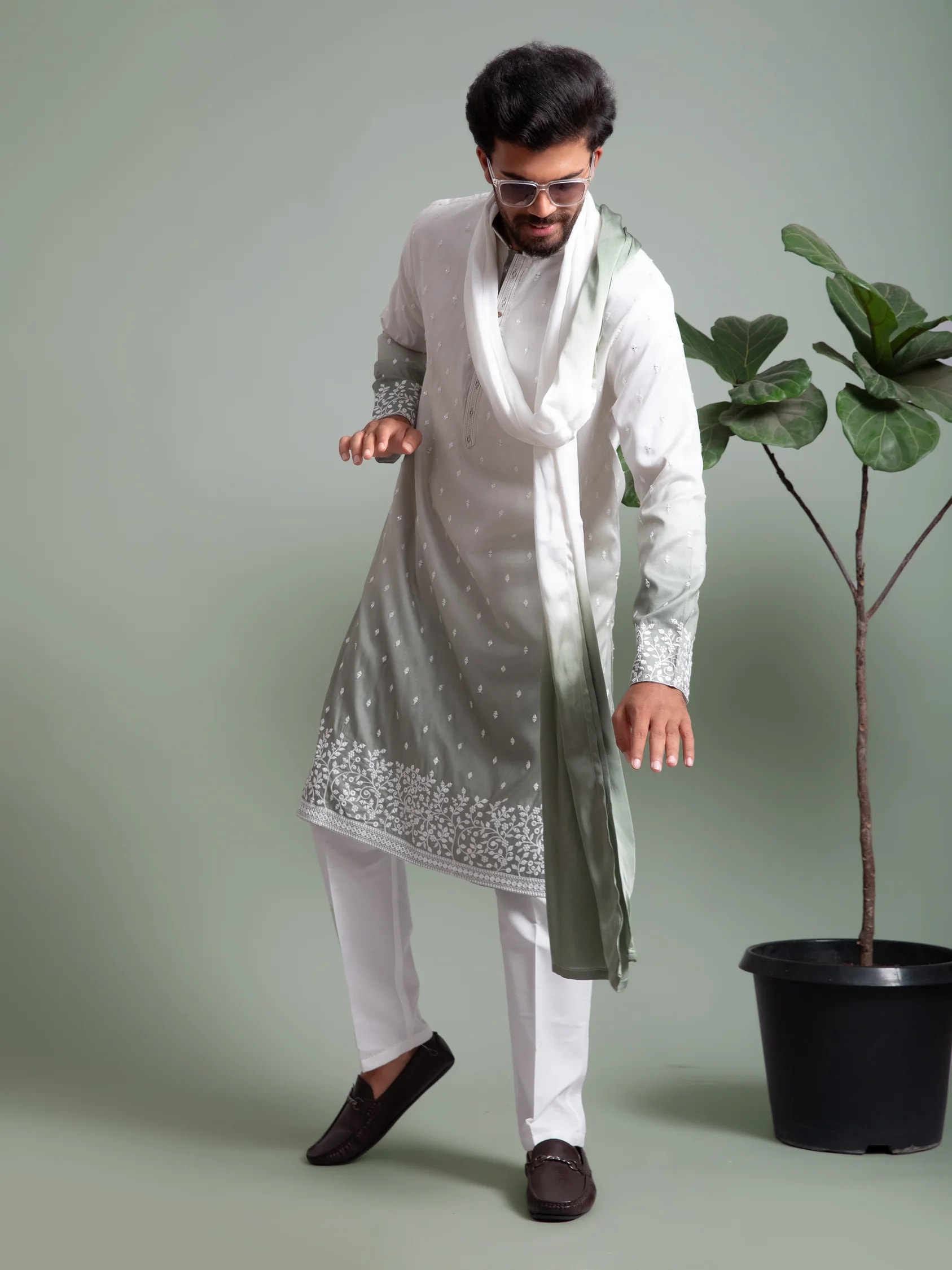 Green Ombré Kurta Set with Dupatta, product view