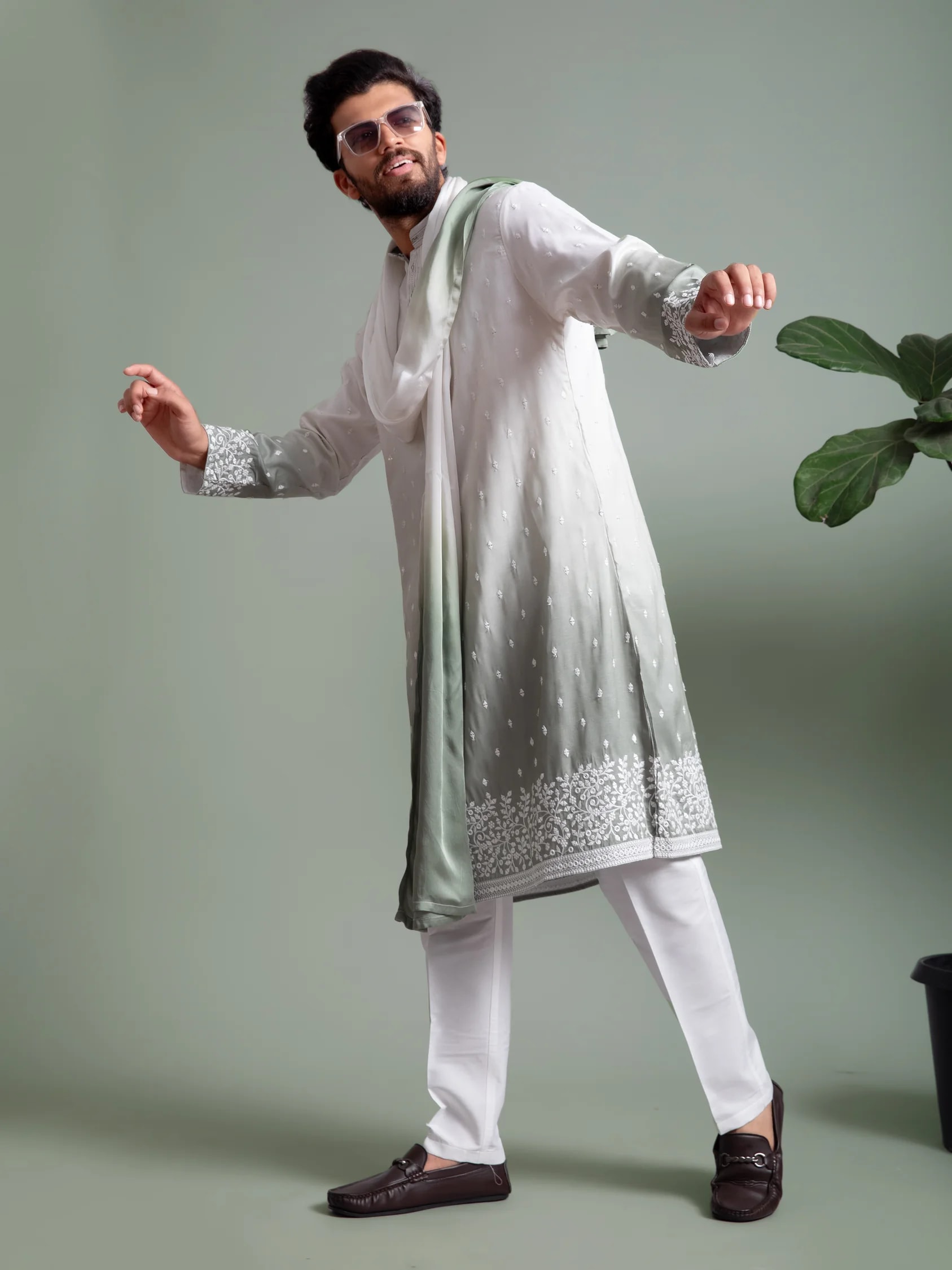 Green Ombré Kurta Set with Dupatta, product view