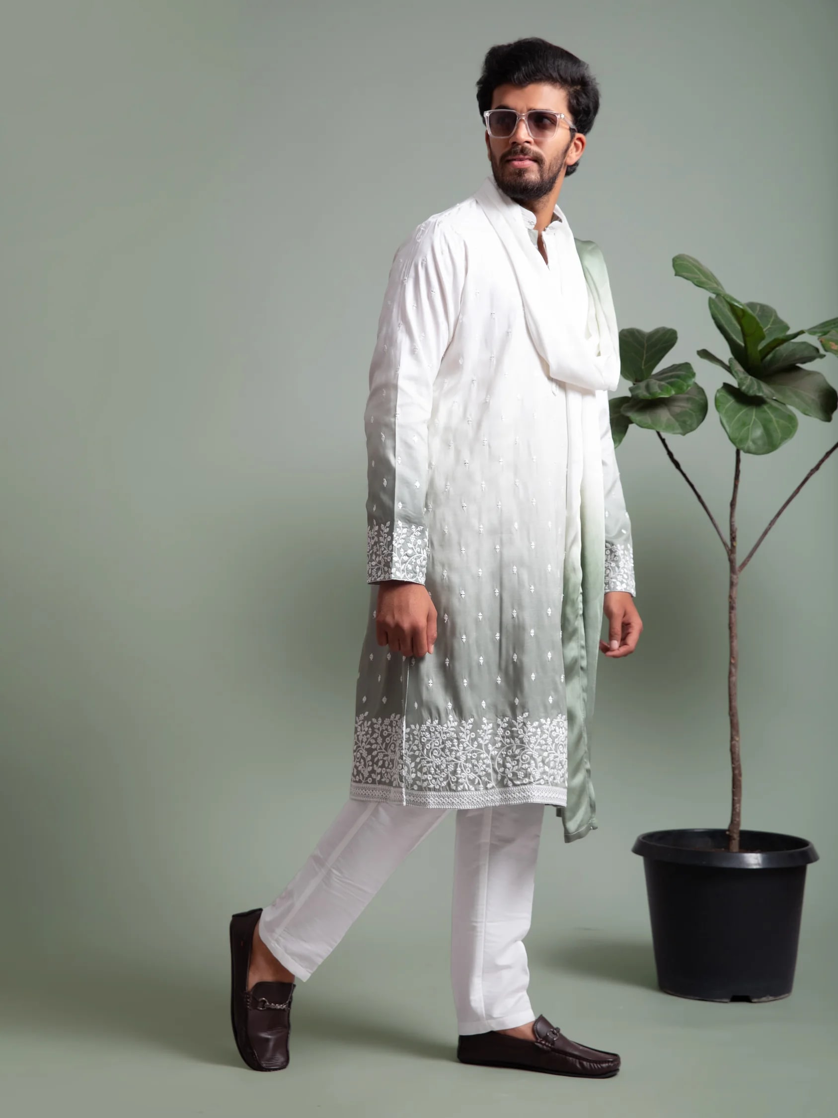 Green Ombré Kurta Set with Dupatta, product view