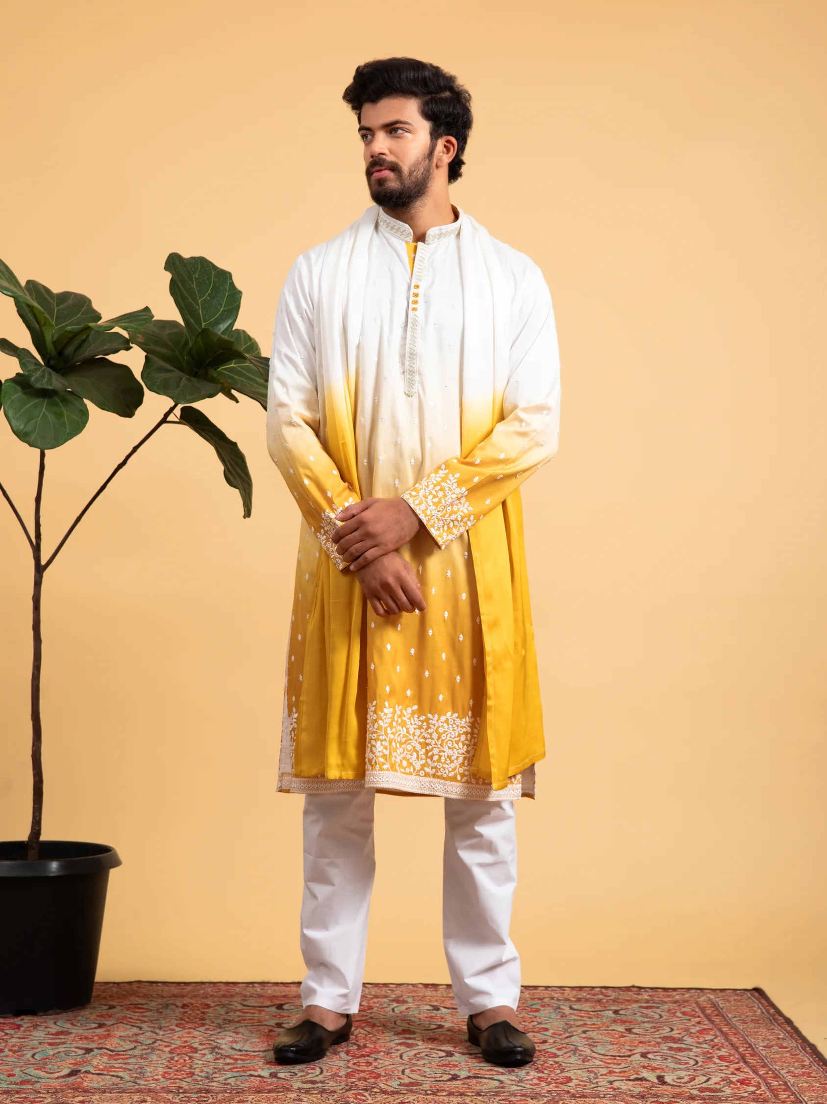 Yellow Ombré Kurta Set with Dupatta, product view