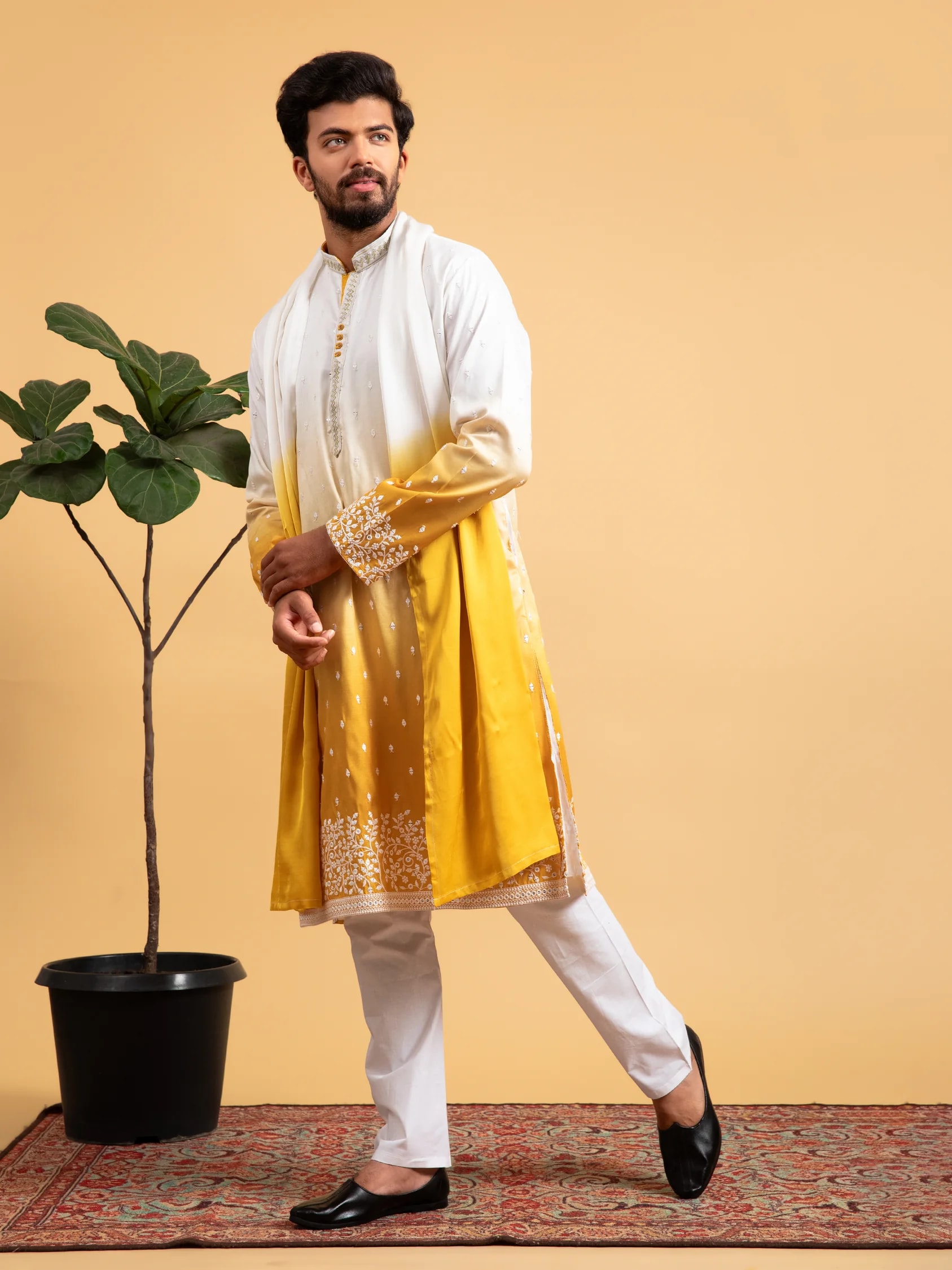 Yellow Ombré Kurta Set with Dupatta, product view