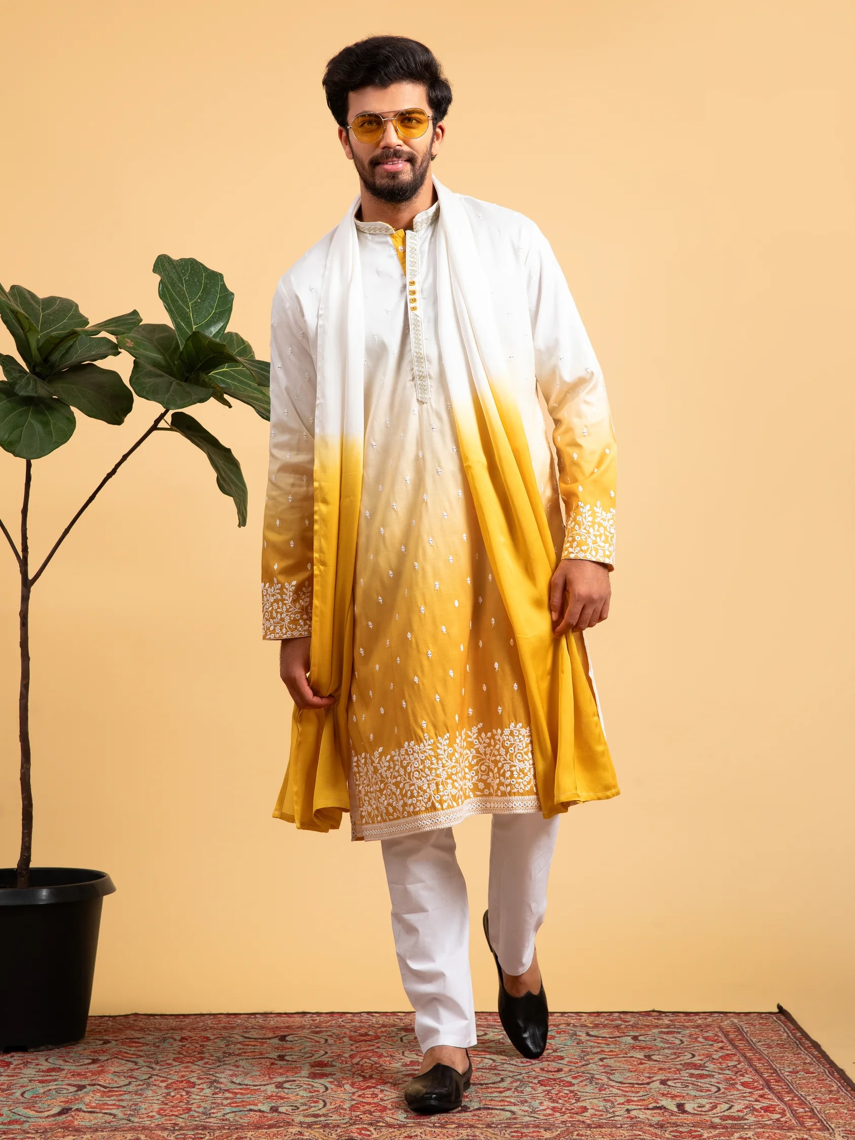 Yellow Ombré Kurta Set with Dupatta, product view