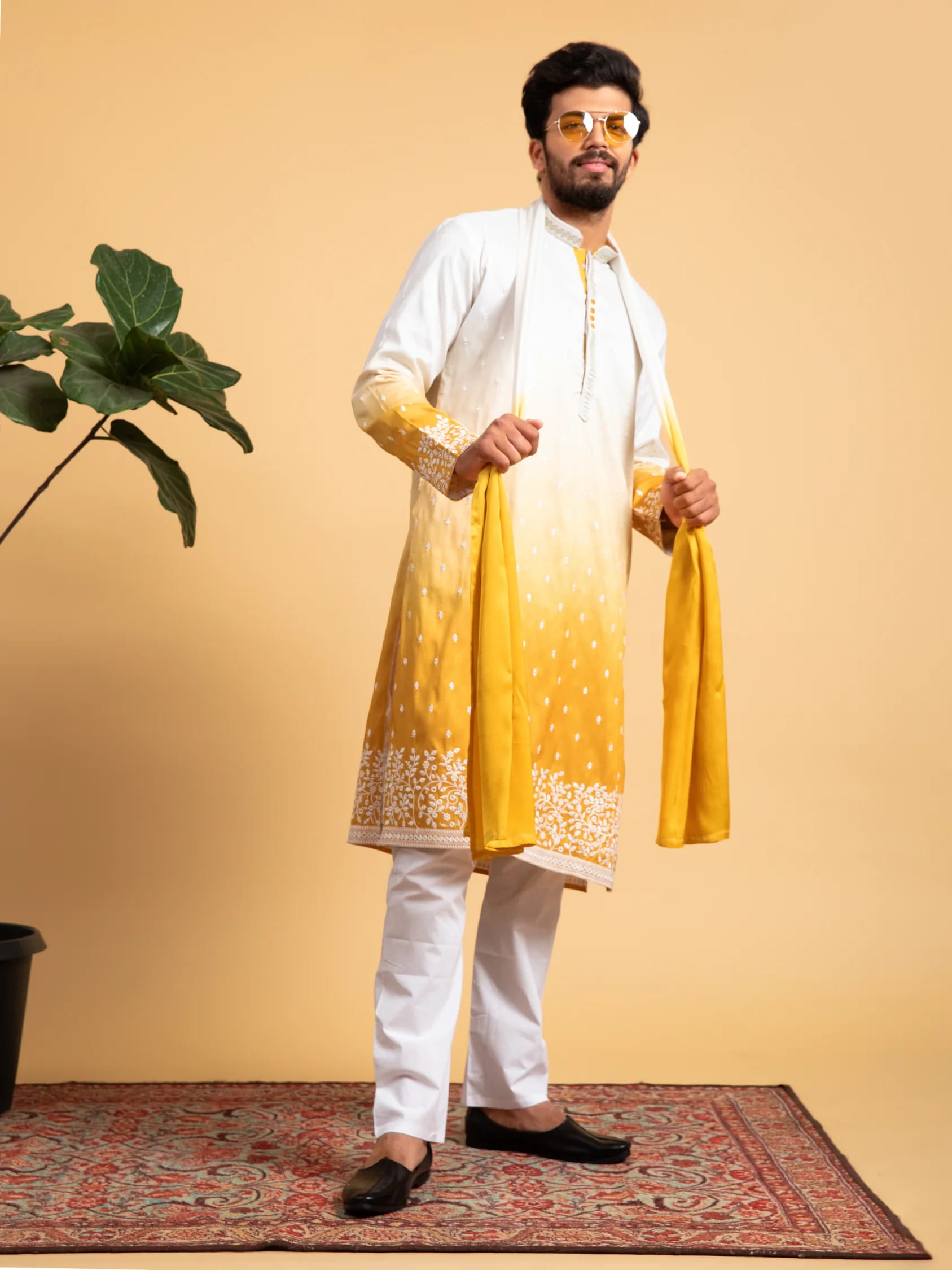 Yellow Ombré Kurta Set with Dupatta, product view