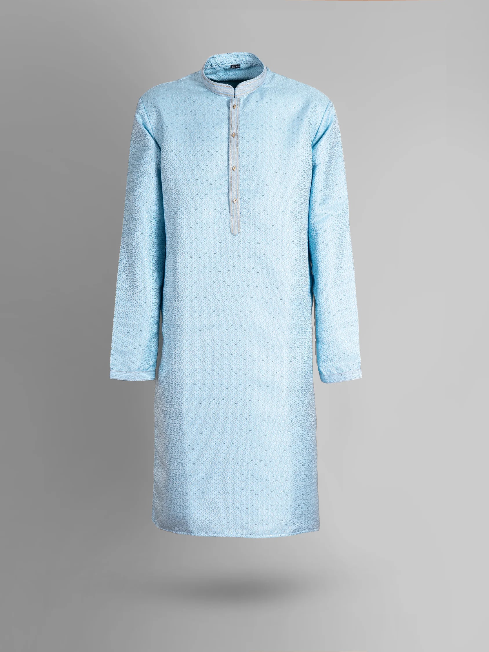 Sky Blue Sequin Jacquard Kurta, front view