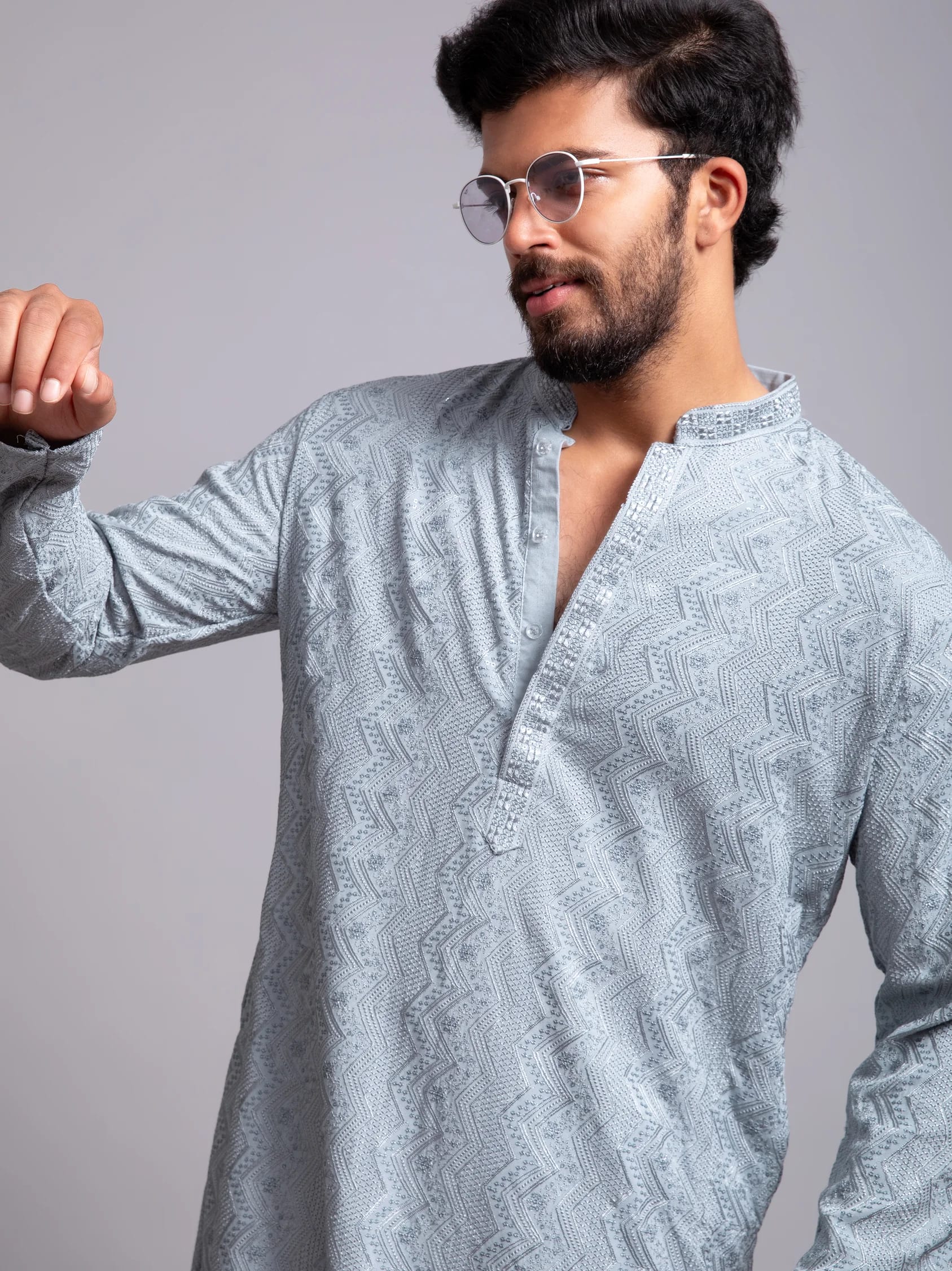 Sea Green Heavy Embroidered Kurta, front view
