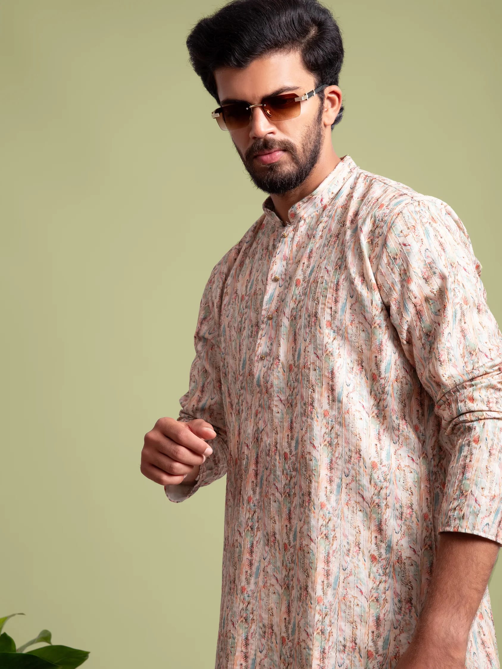Printed Multicolour Thread-Work Kurta, front view