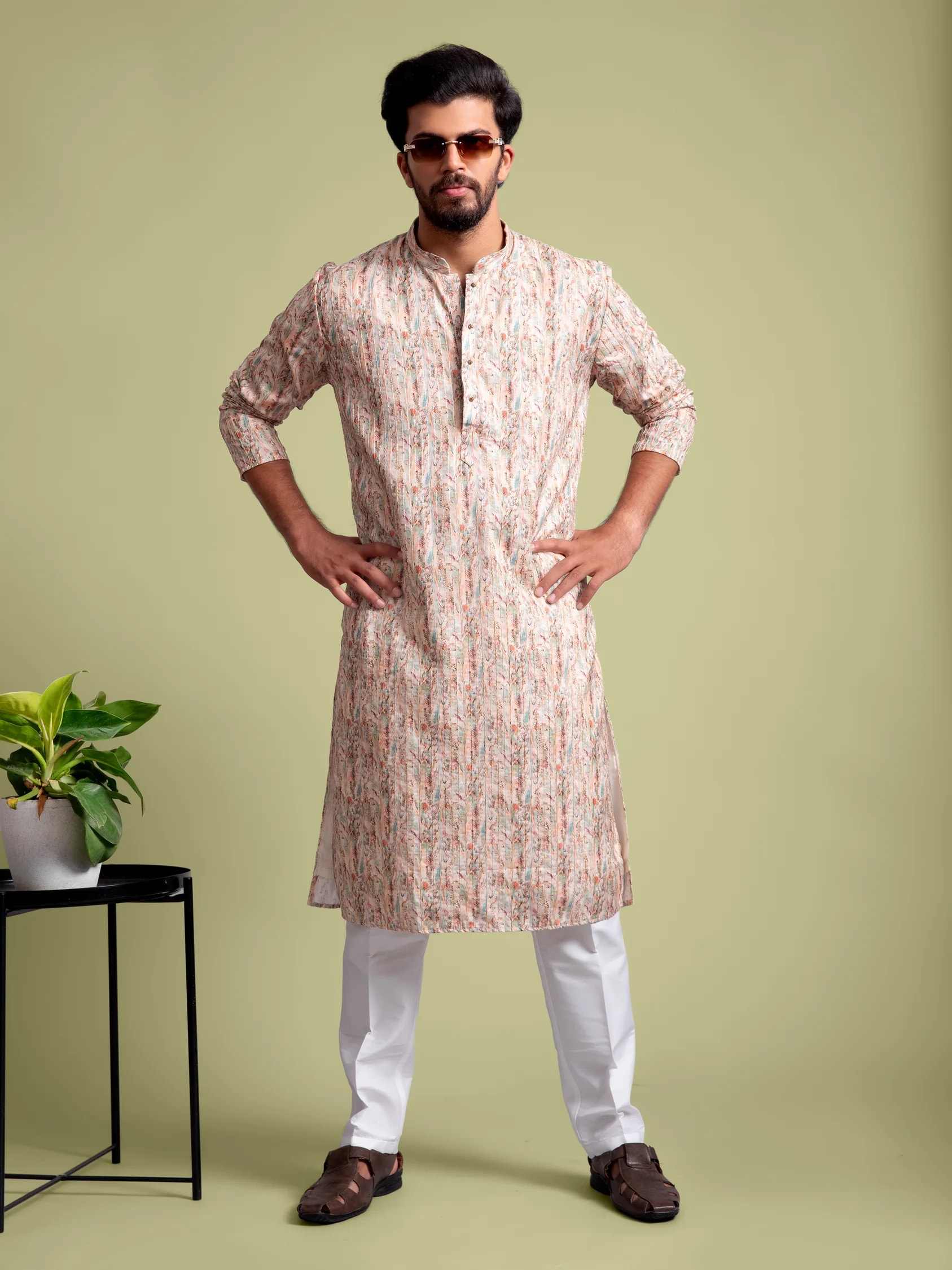 Printed Multicolour Thread-Work Kurta, product view