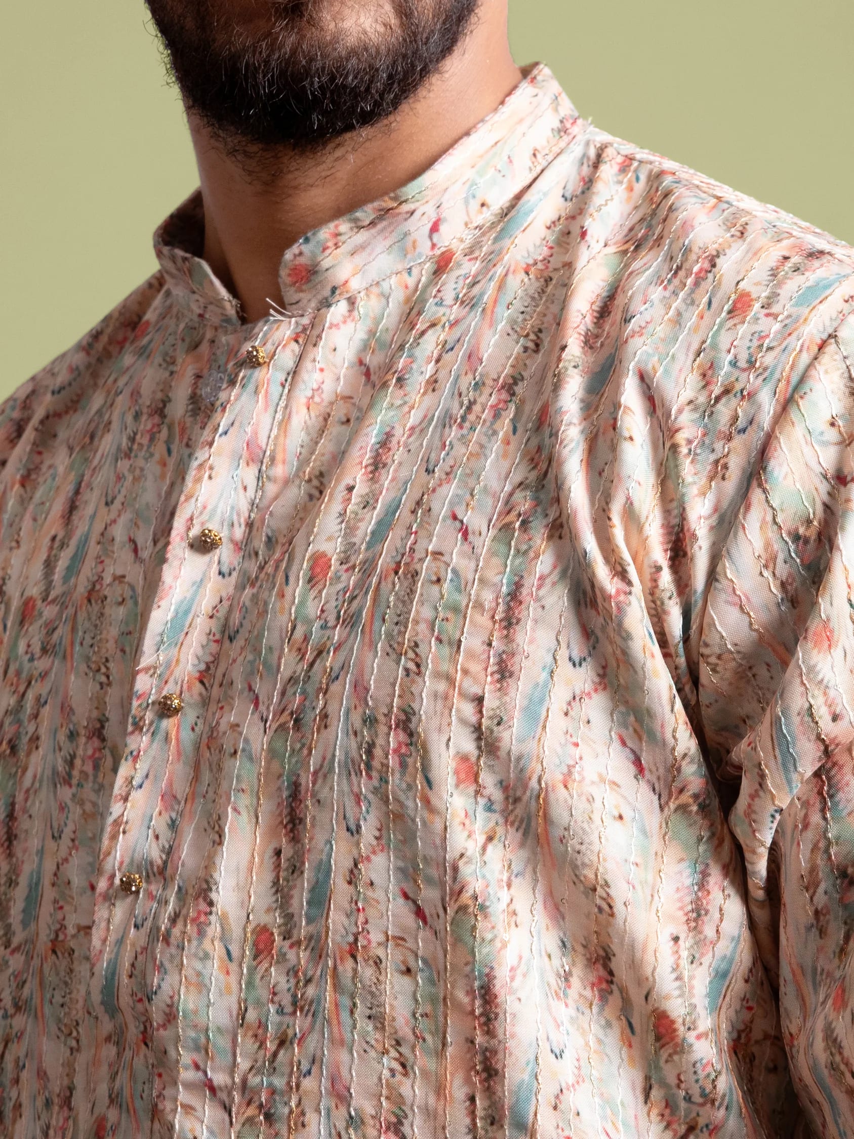 Printed Multicolour Thread-Work Kurta, product view