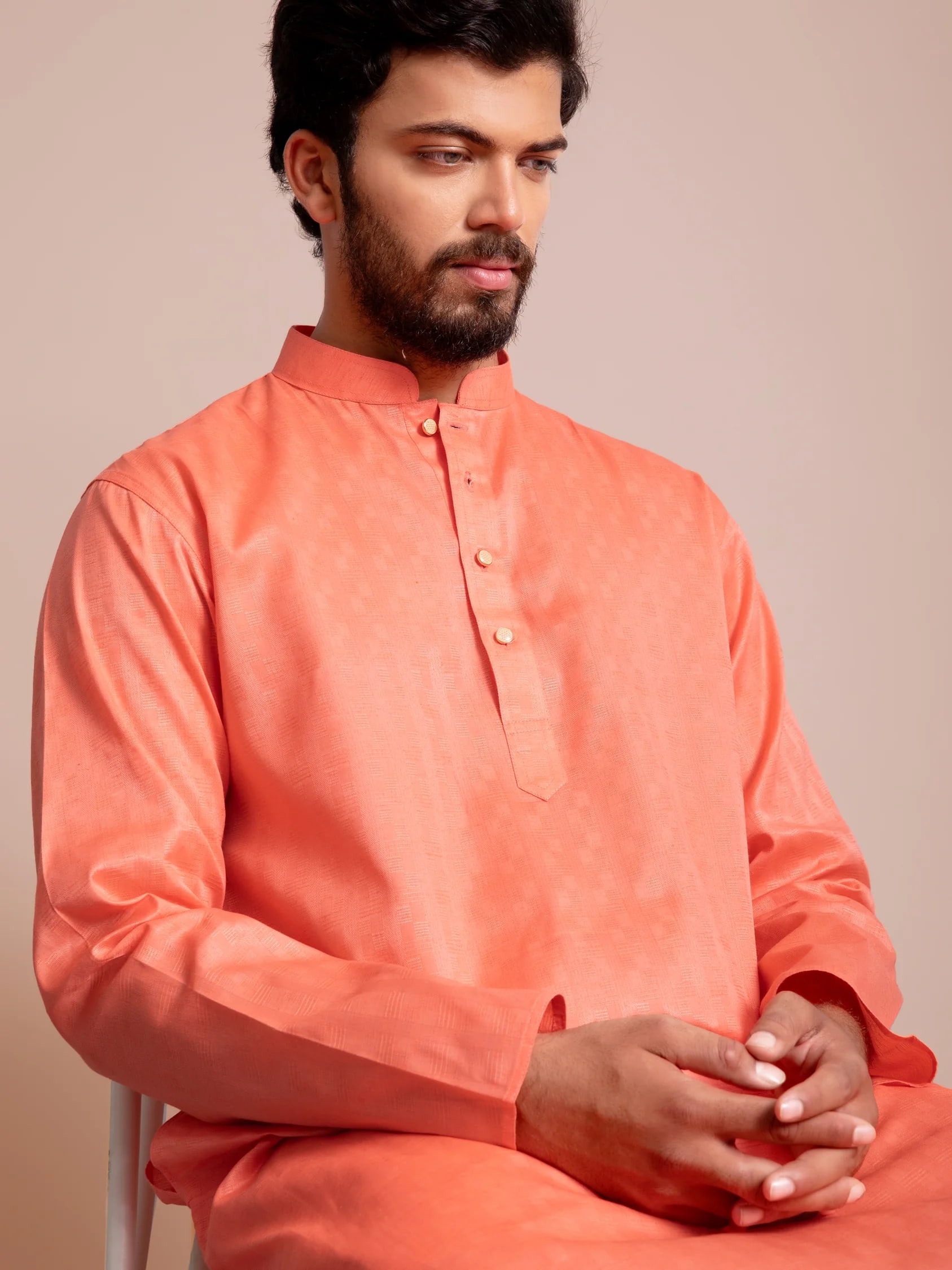 Pink Plain Solid Kurta, front view