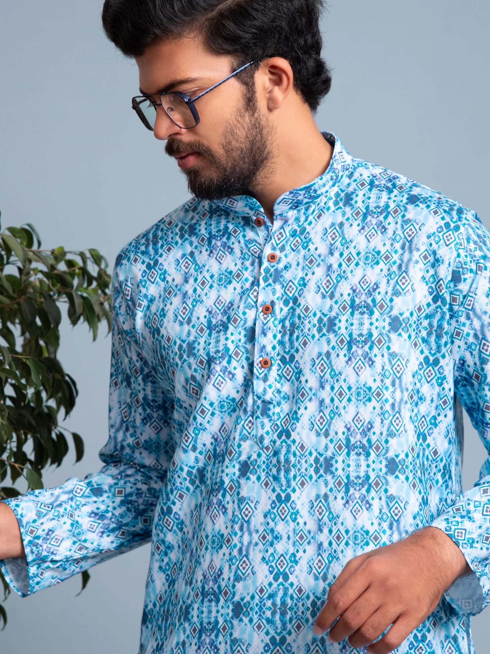 Blue Printed Kurta, front view