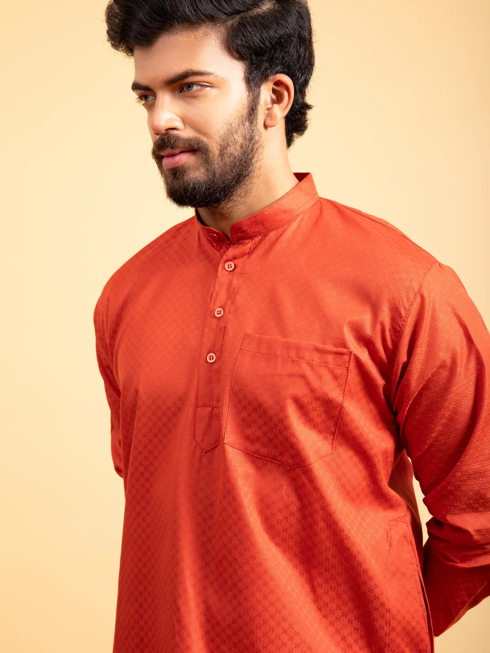Orange Plain Solid Kurta, front view