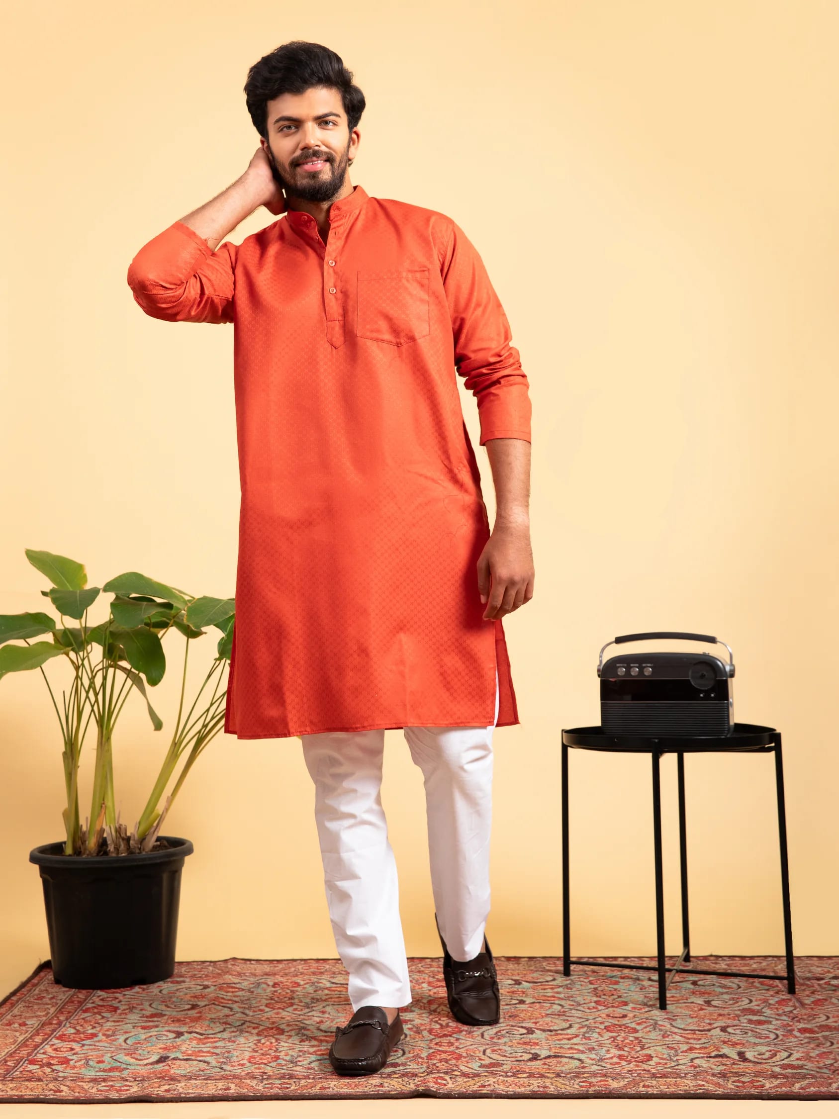 Orange Plain Solid Kurta, product view