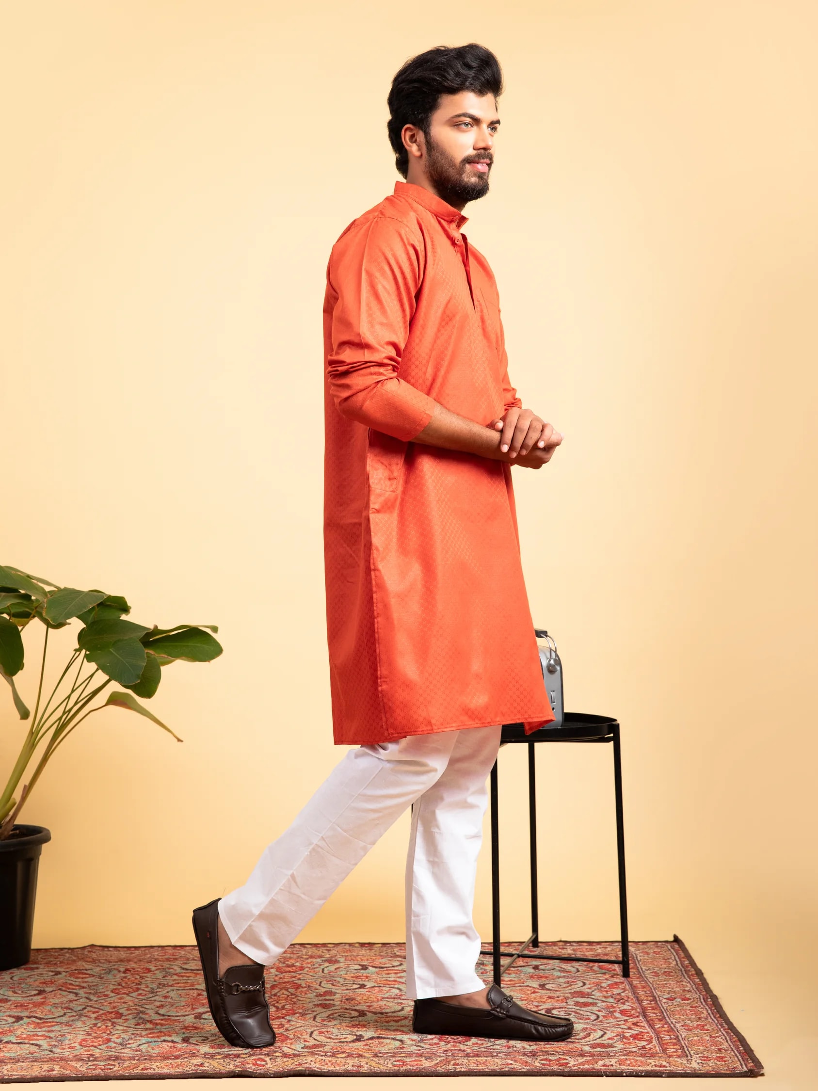 Orange Plain Solid Kurta, product view