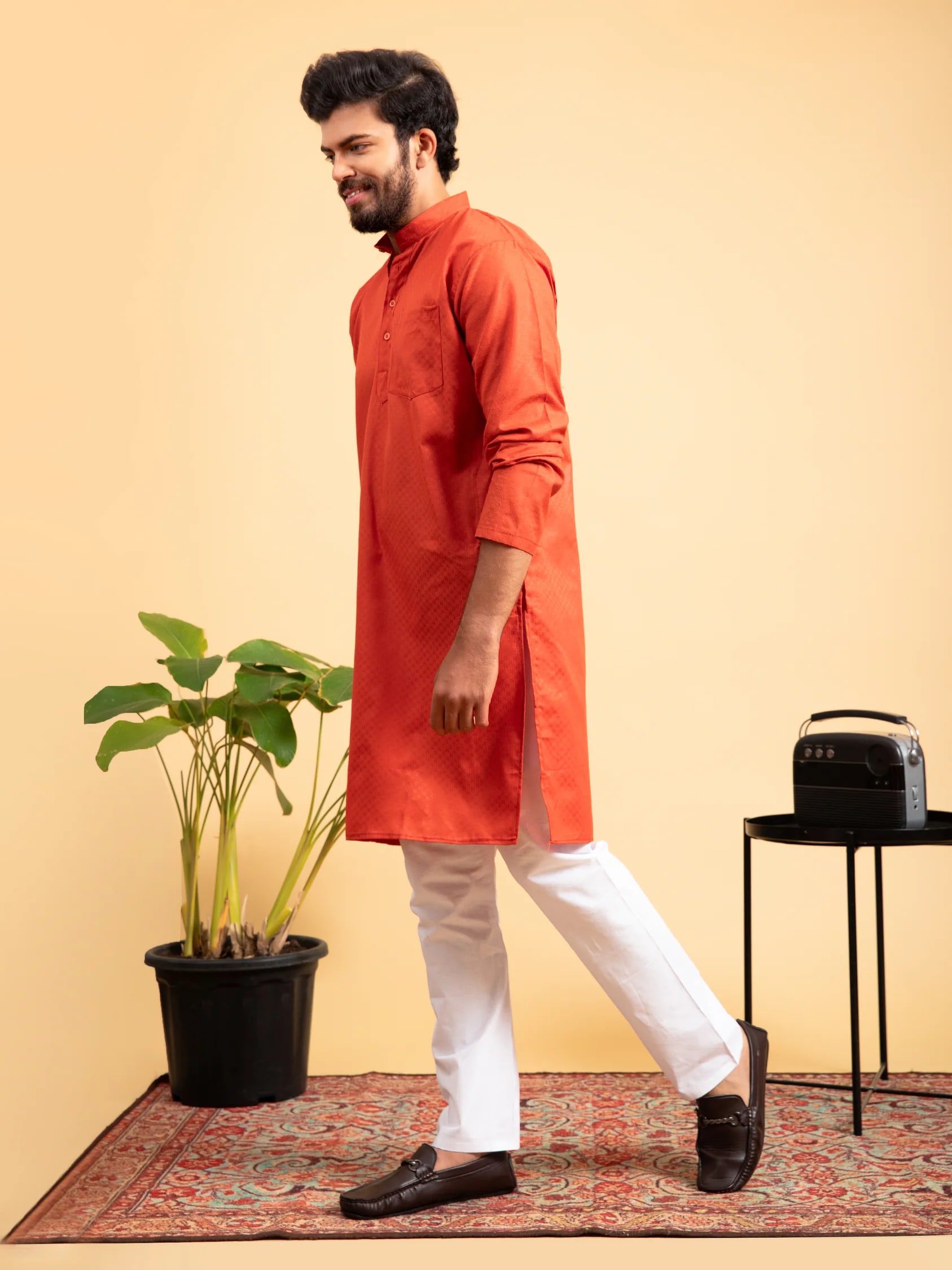 Orange Plain Solid Kurta, product view