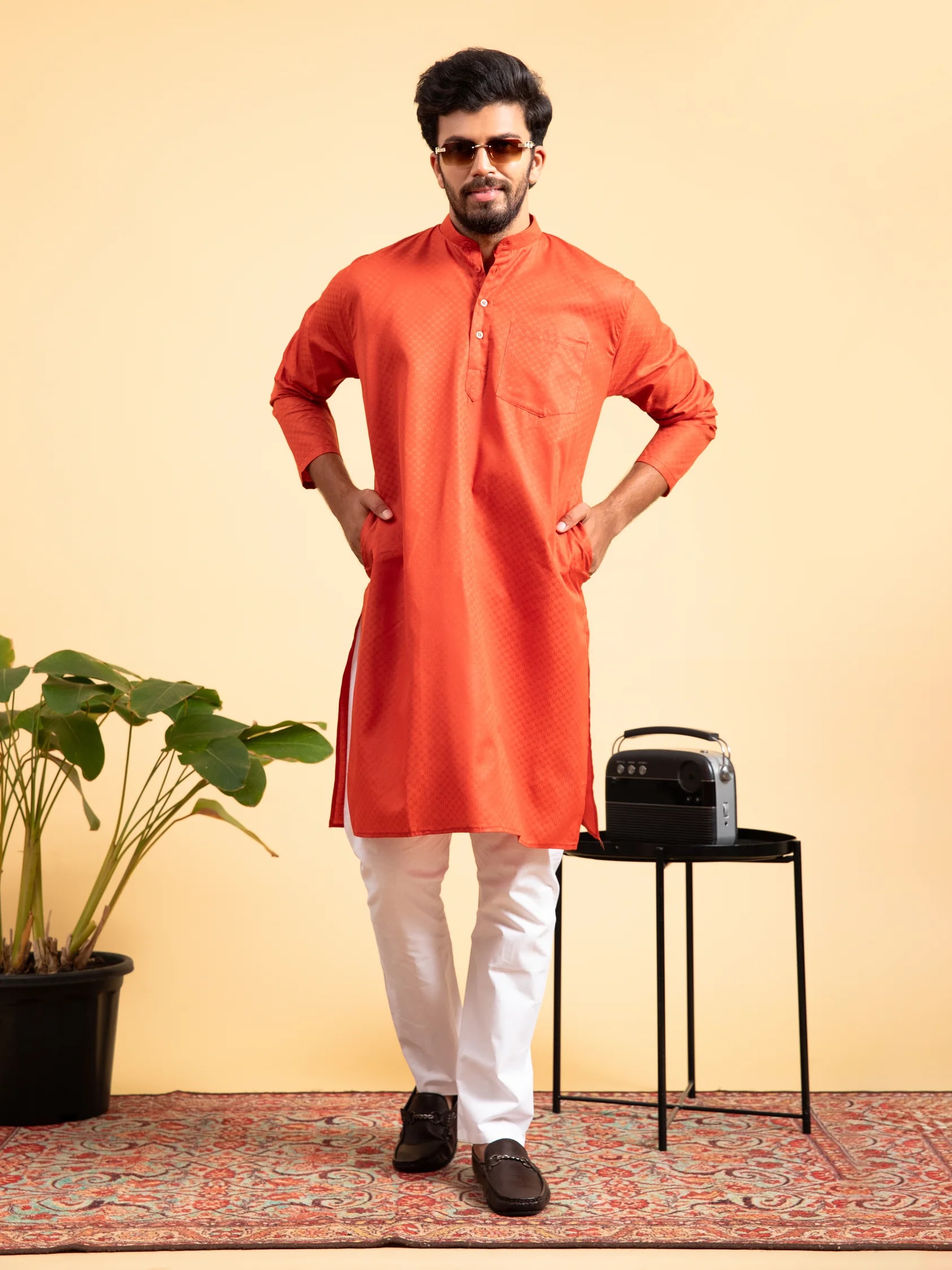 Orange Plain Solid Kurta, product view