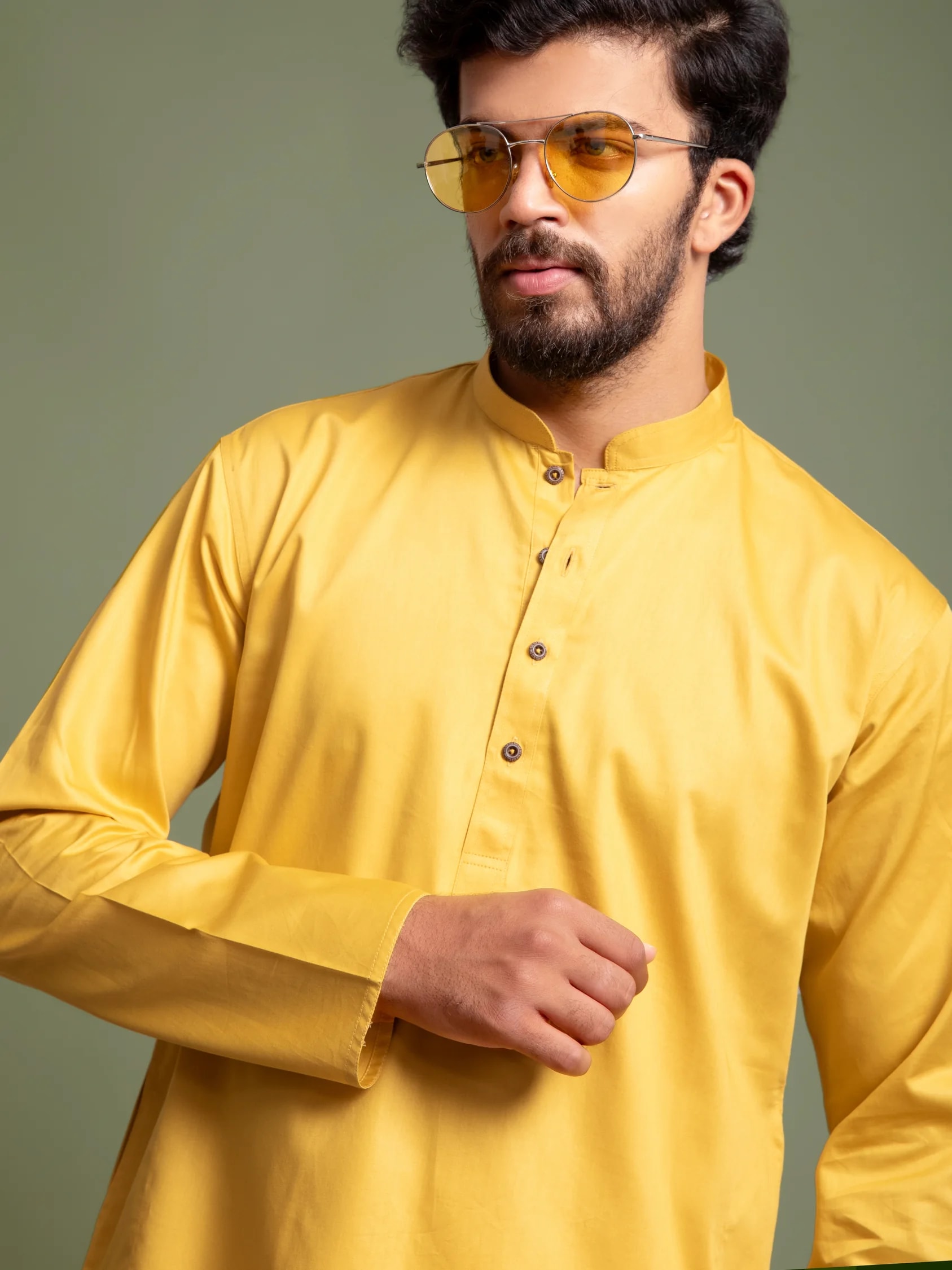 Yellow Plain Solid Kurta, front view