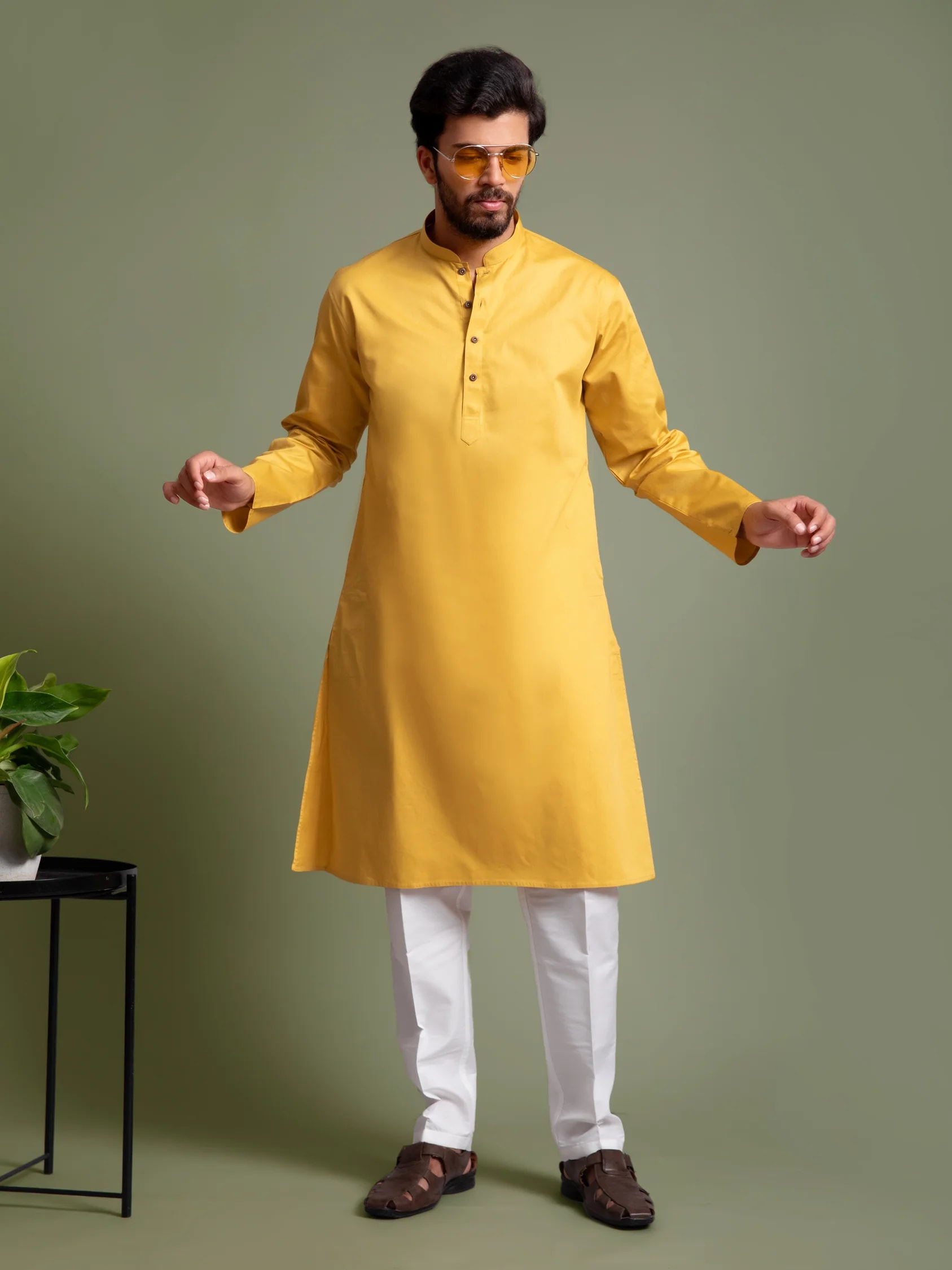 Yellow Plain Solid Kurta, product view
