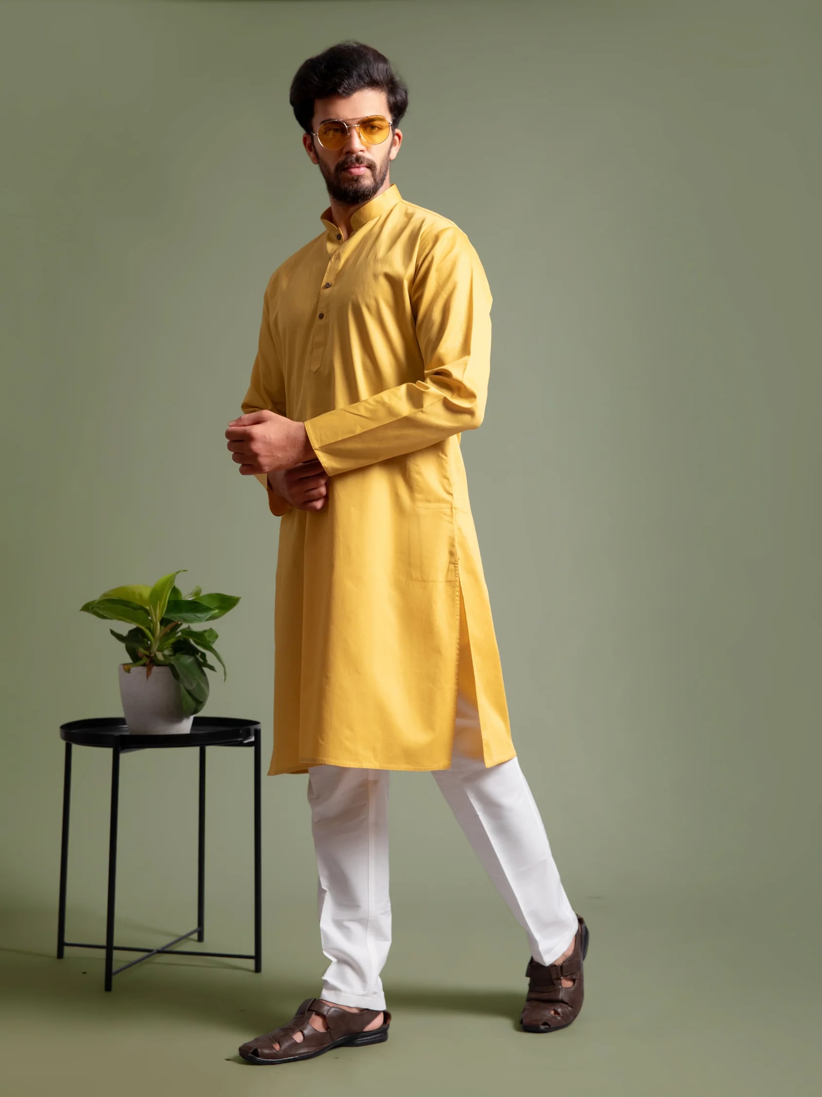 Yellow Plain Solid Kurta, product view