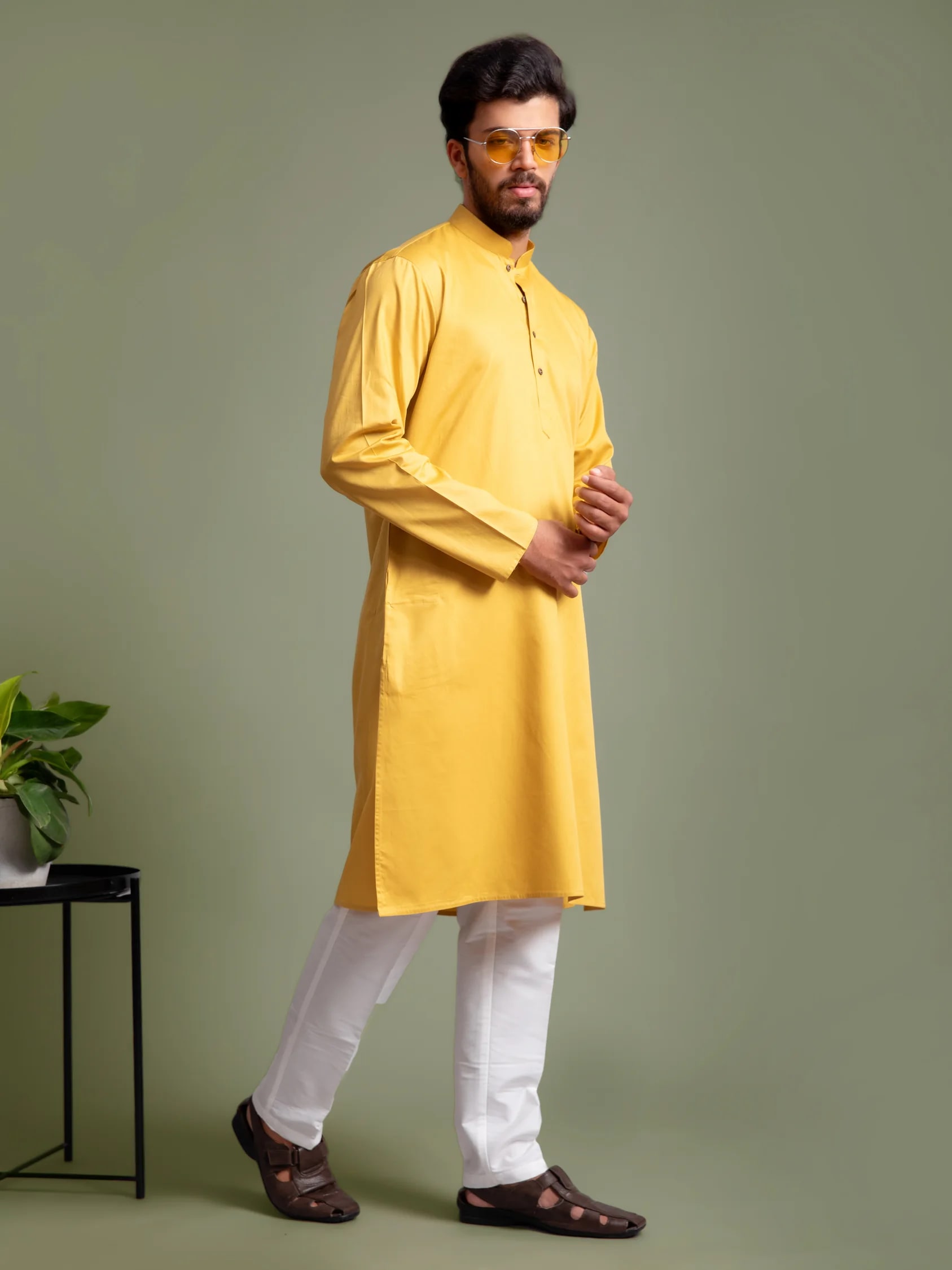 Yellow Plain Solid Kurta, product view