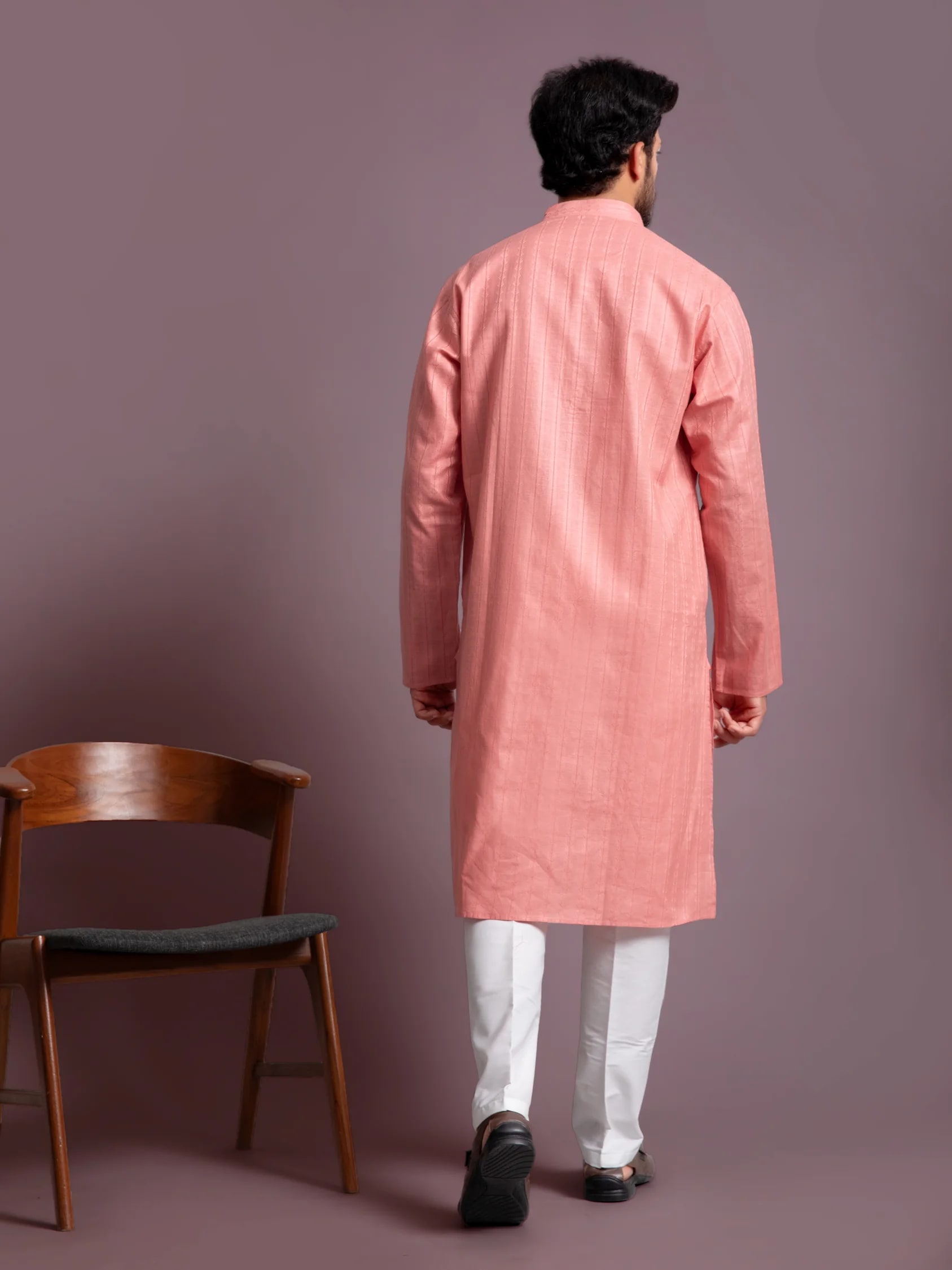 Peach Self-Design Solid Kurta, product view