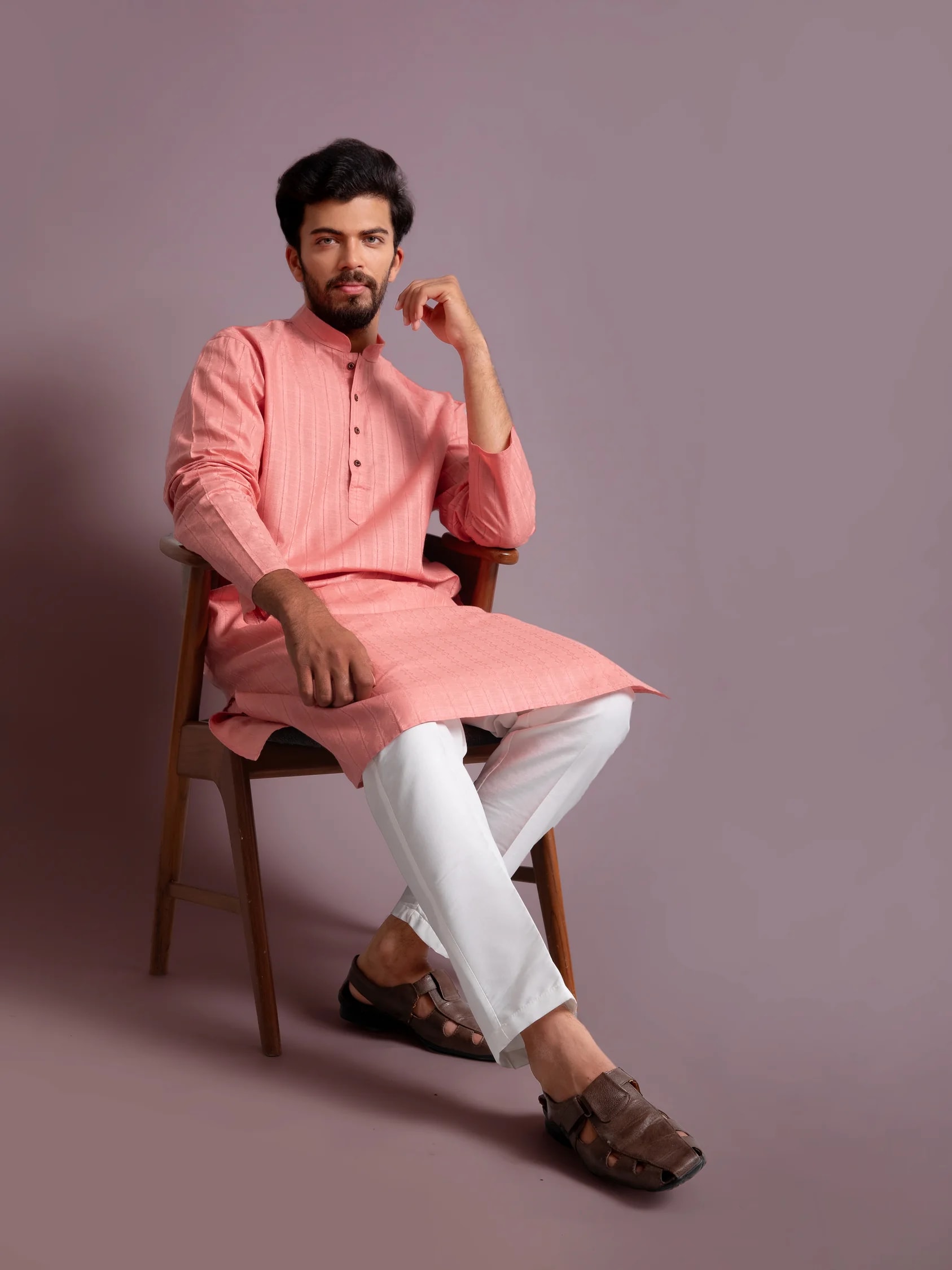 Peach Self-Design Solid Kurta, product view