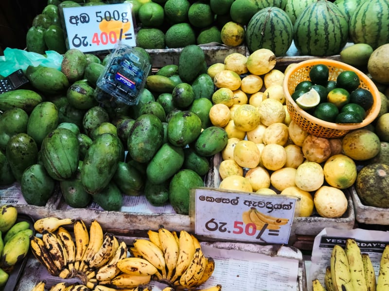Tropical fruits displayed in Kandy, Sri Lanka