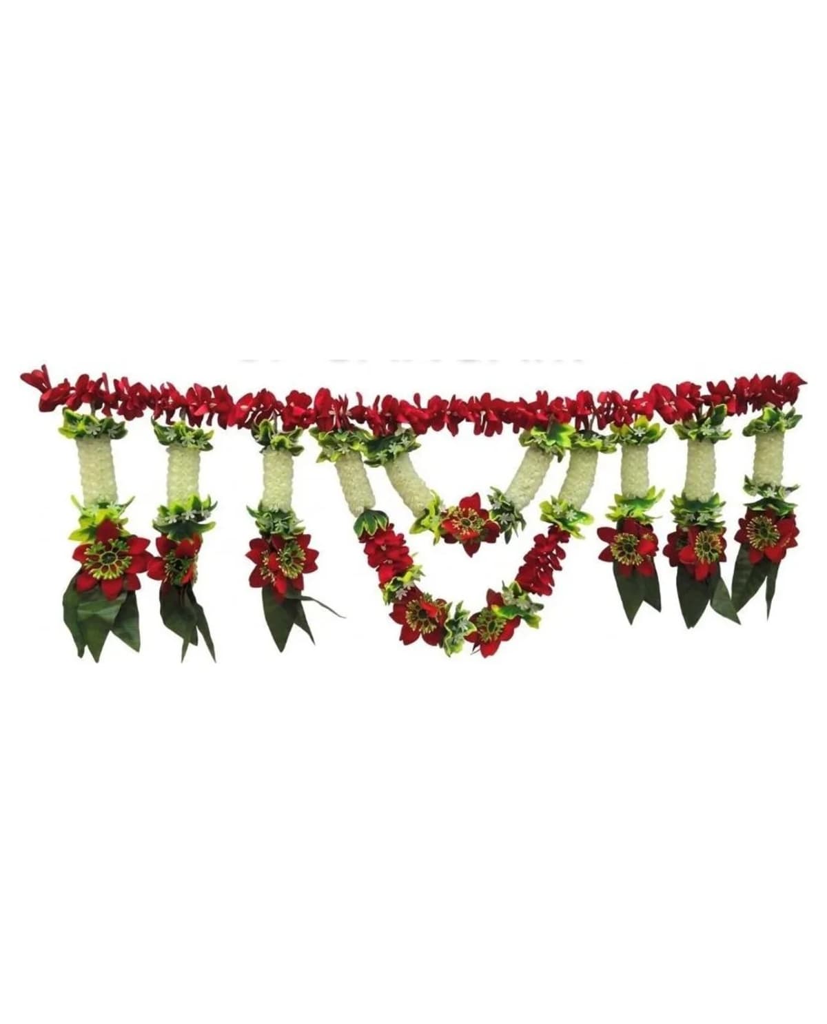 3 Ft Red & White Toran With Green Leaves 1