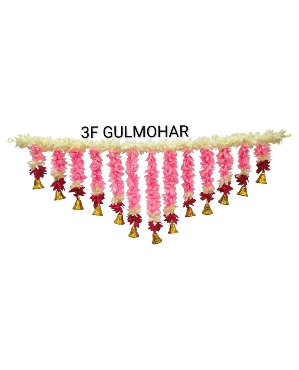 3 Ft Pink V-Shape Toran With Bells 1