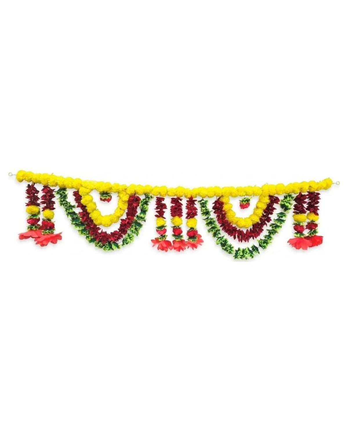 6 Ft Yellow Toran With Green & Red Loops 1