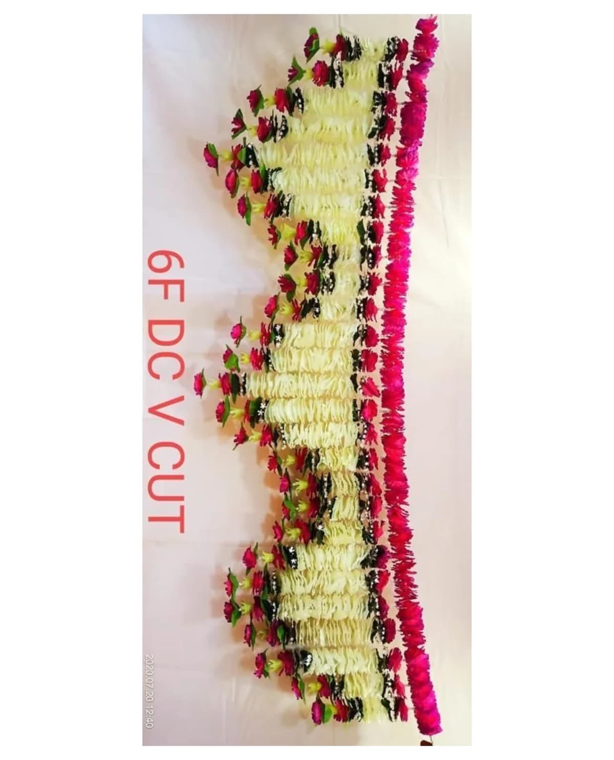 6 Ft White & Pink V-Cut Flower Toran 1