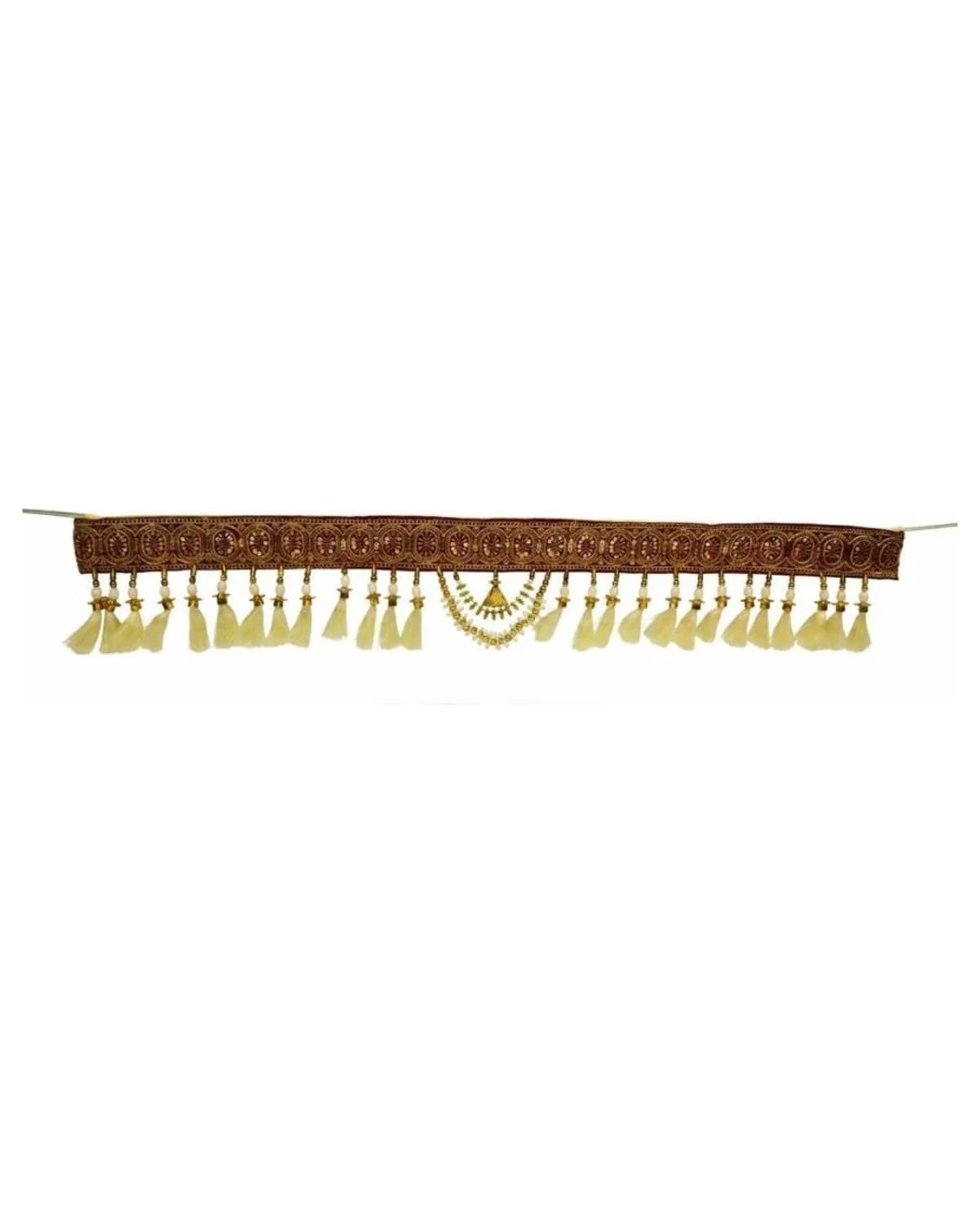 Brown Patterned Band Cream Tassel Toran 1