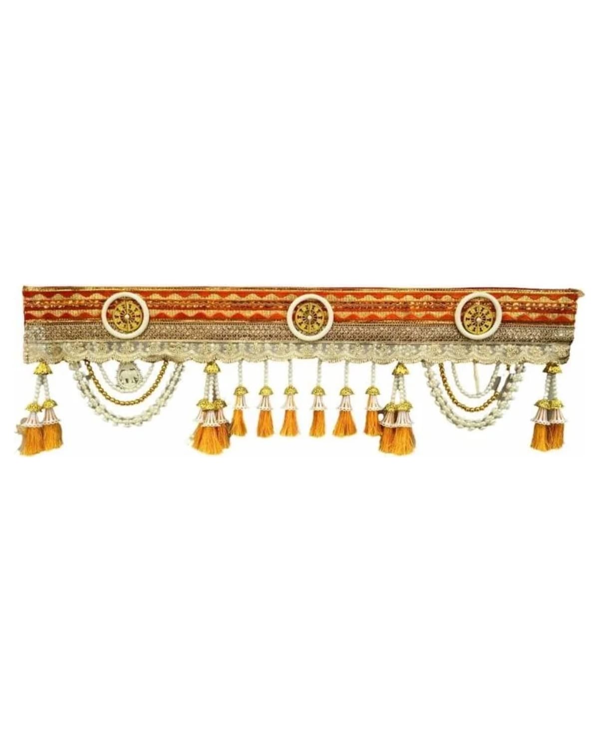 Orange Wheel-Medallion Band Tassel Toran 1