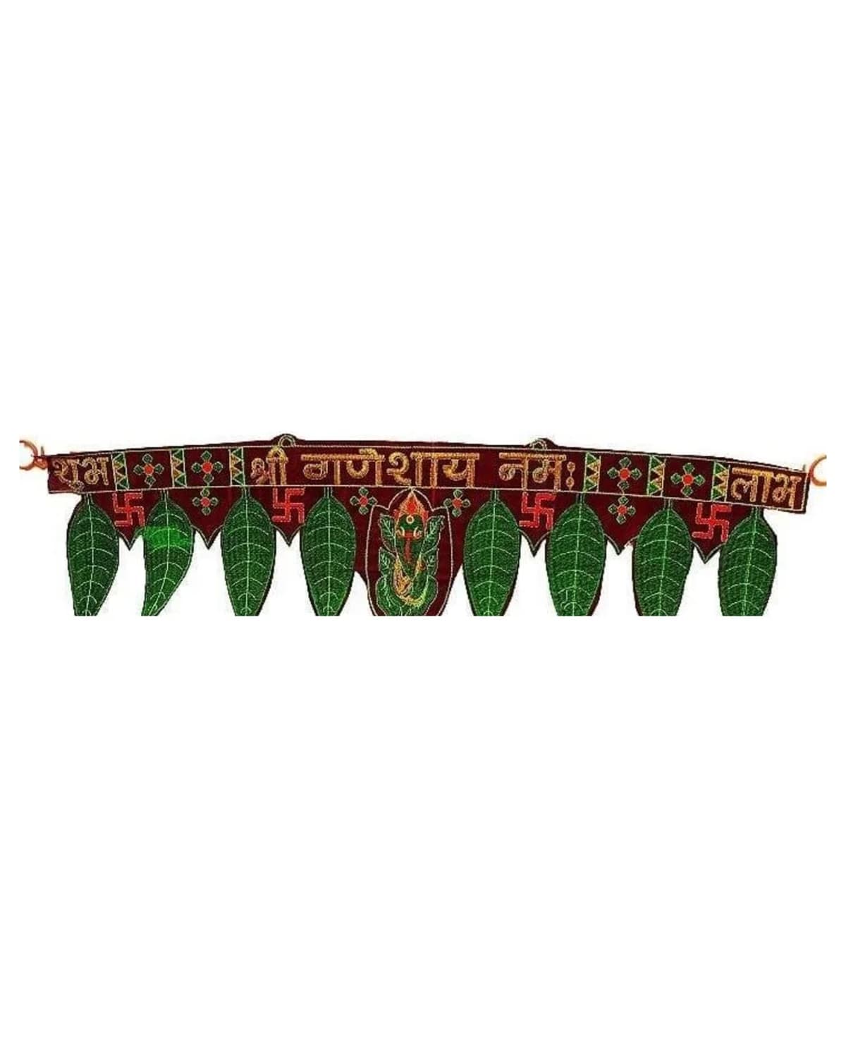 Shri Ganeshaya Namah Red Large-Leaf Toran 1