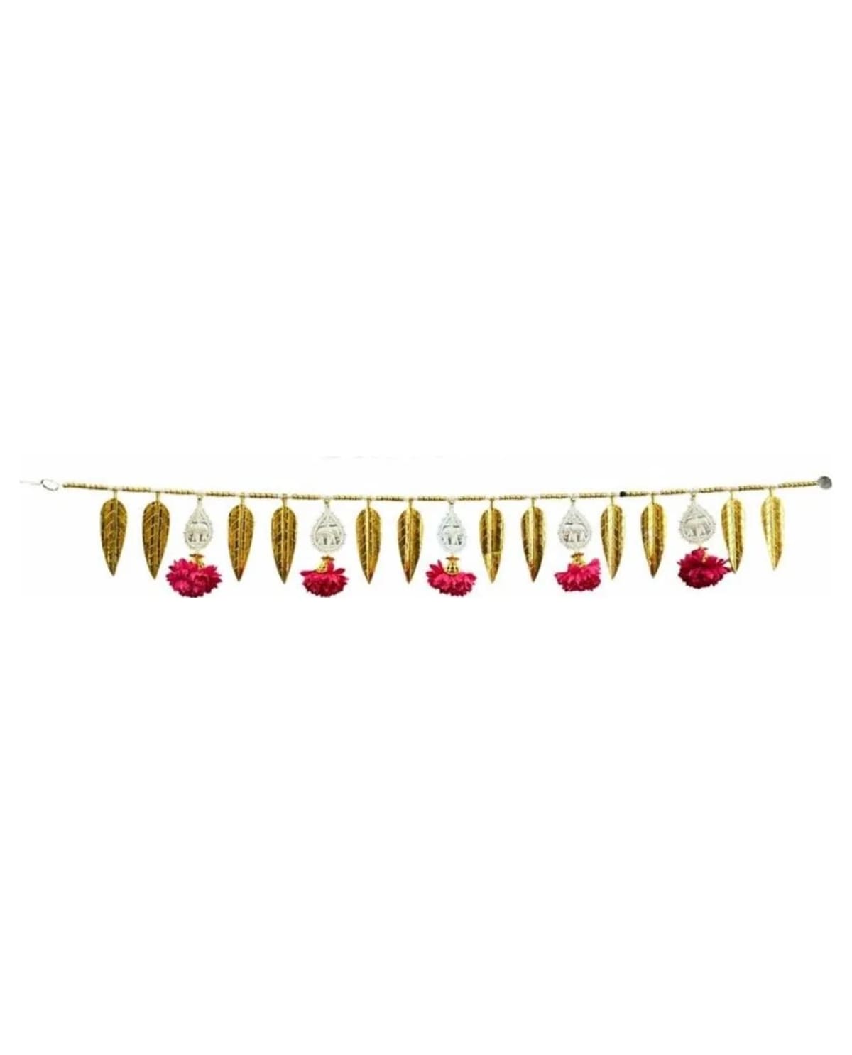 Gold Leaf Magenta Flower Toran 1